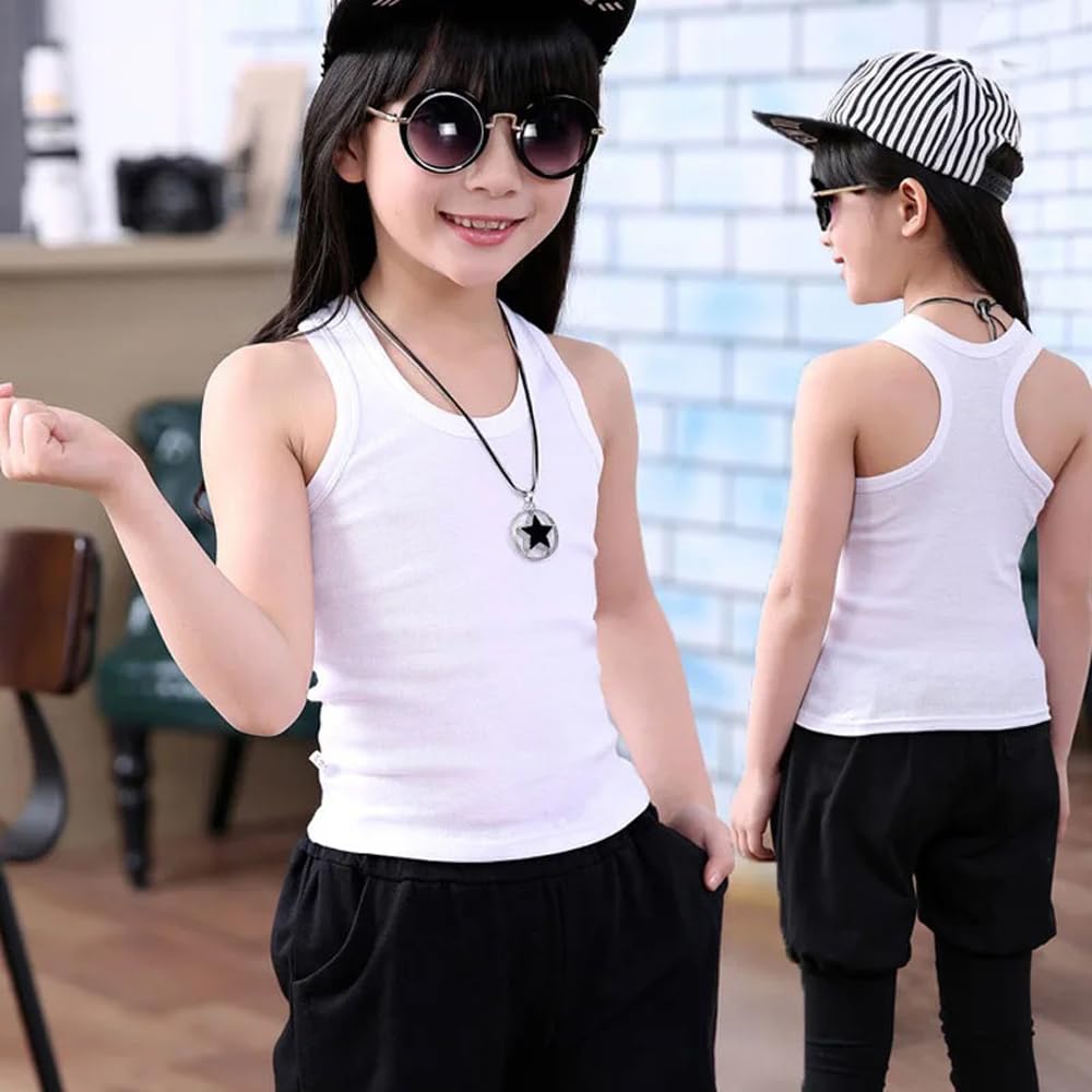 True Face Unisex Cotton Sleeveless Vest for Kids - 3 Pack Boys & Girls Plain Tank Tops - 100% Breathable Cotton for School, Summer & Everyday Wear