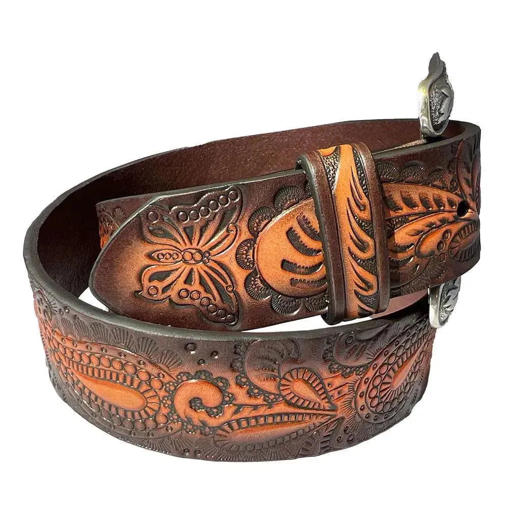 Angel Ranch Butterfly & Paisley Women's Genuine Leather Belt - Stylish Accessory for Casual Outfits & Western Fashion