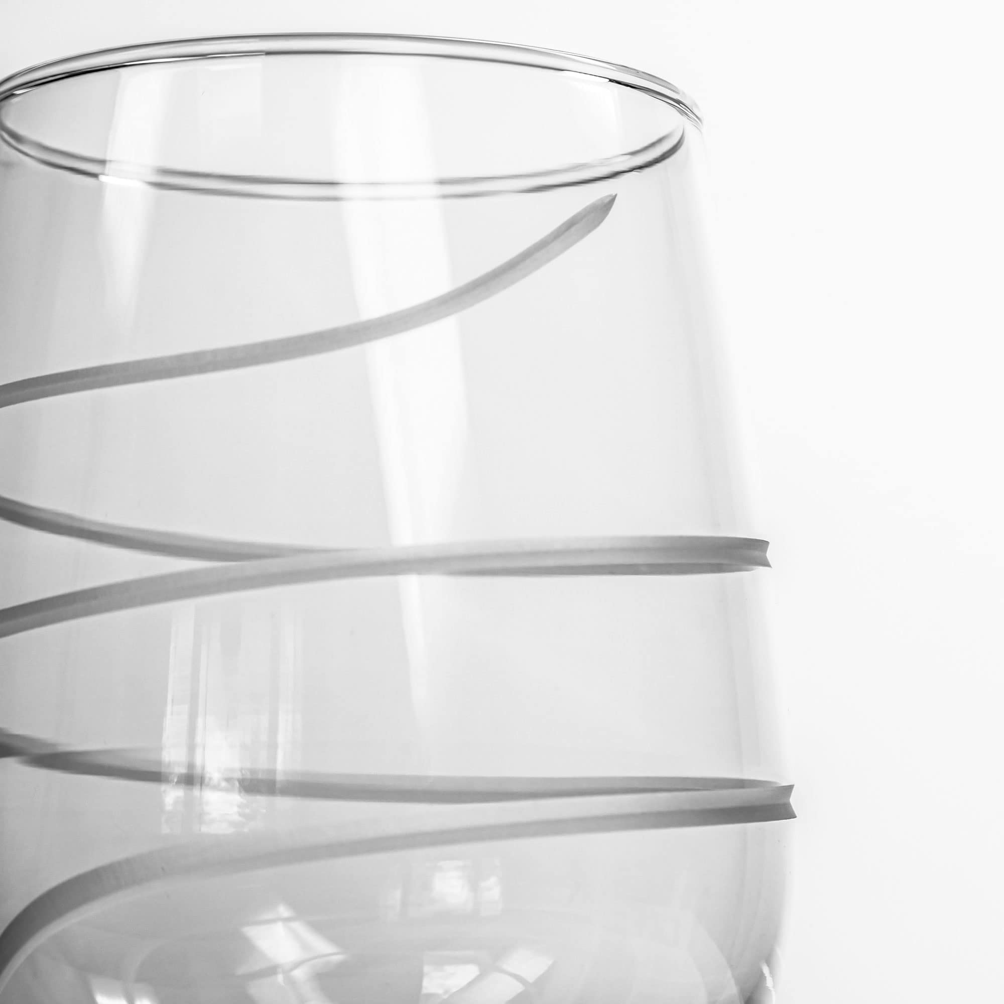 Premium Rolf Glass Twist Stemless Wine Tumbler Set of 4 - 17oz Lead-Free Etched Glasses for Red & White Wine | Made in USA | Elegant for Dinner Parties, Weddings & Home Entertaining
