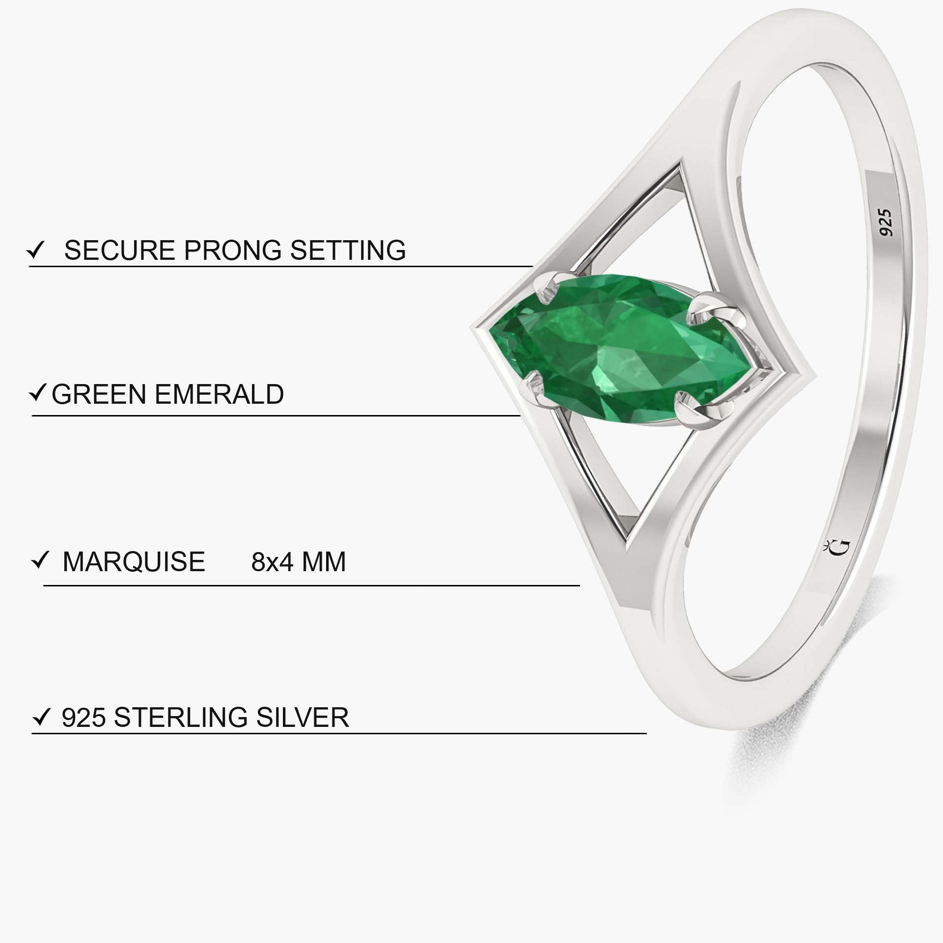 Exquisite Marquise Lab-Grown Emerald Ring for Women – Elegant & Ethical Jewelry for Engagement, Wedding, or Special Occasions