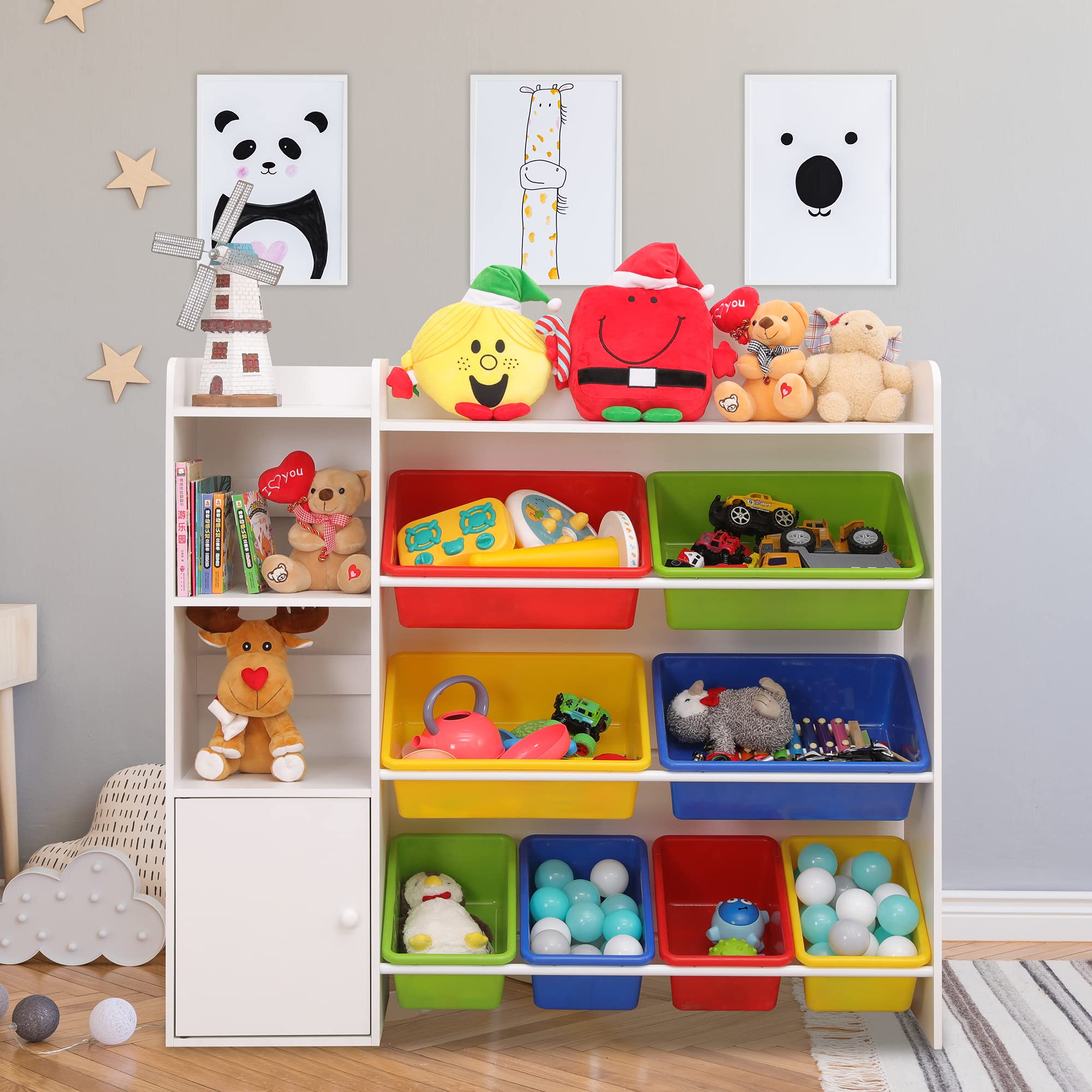 8-Bin Kids Toy Storage Organizer with Removable Bins, 4-Tier Toy Shelf for Playroom, Nursery & Classroom - Perfect for Organizing Stuffed Animals, Books & Toys in Bedrooms or Daycare Centers