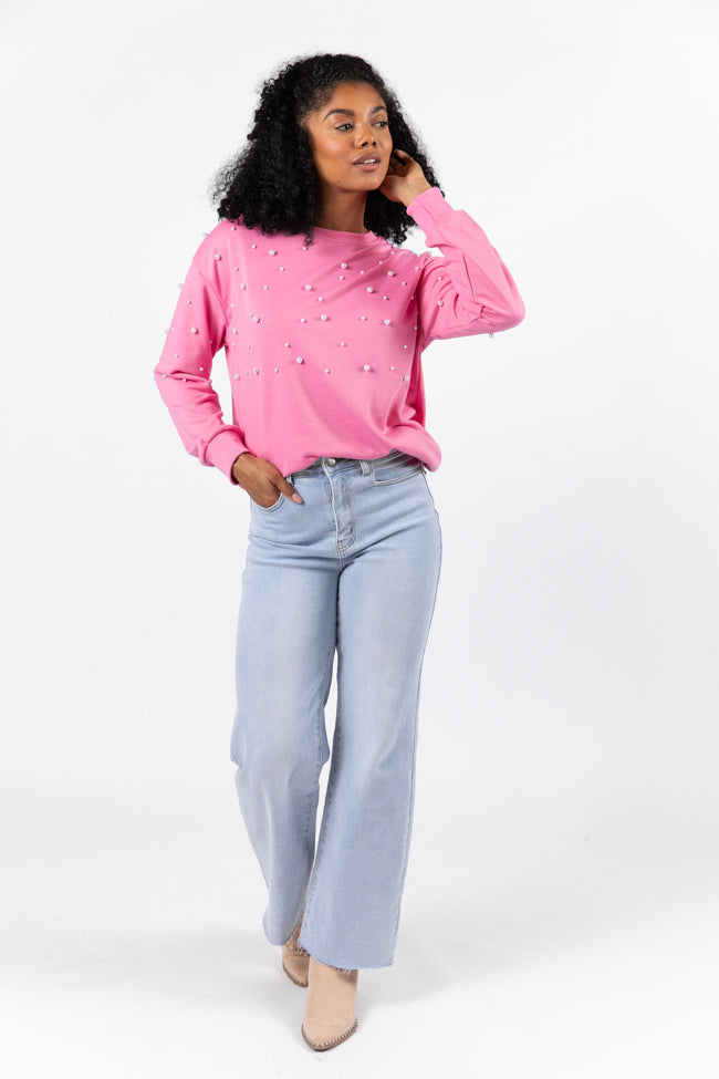 Always Us Women's Pink Pearl Embellished Pullover Sweater | Cozy Knit Top for Fall & Winter | Perfect for Casual Outings, Date Nights & Holiday Gatherings