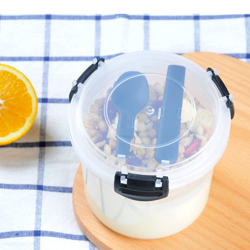 Reusable 20oz Plastic Dessert Cups with Locking Lids & Spoons - Airtight Yogurt, Parfait, Oatmeal & Cereal Storage Containers (Blue) - Perfect for Meal Prep, Snacks, Parties & On-the-Go