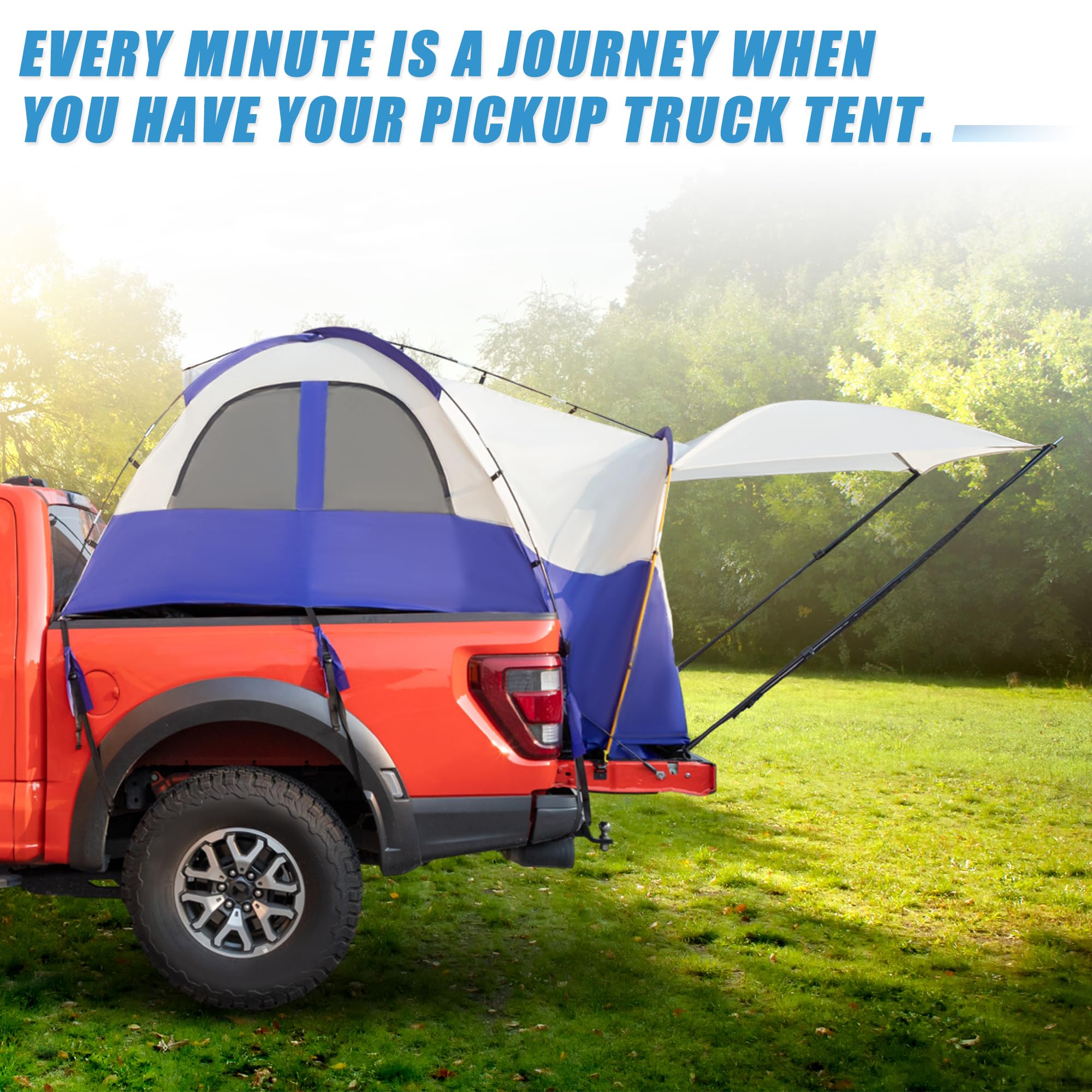 uxcell Waterproof P3000mm 6.4-6.7 FT Pickup Truck Tent - 2-Person Double Layer Truck Bed Camping Tent with Expandable Awning, Rainfly & Storage Bag - Perfect for Outdoor Adventures, Road Trips & Off-Grid Camping