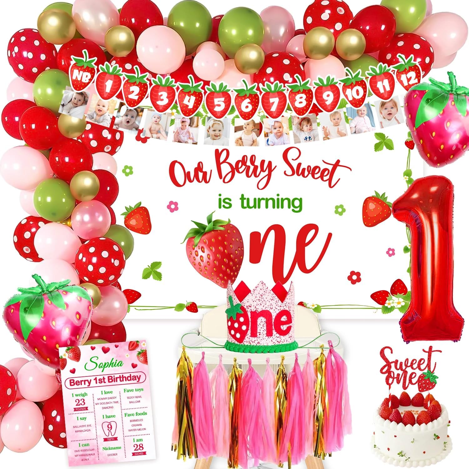 Strawberry Balloon Arch Kit - Berry Themed Birthday Party Decorations for Baby's First Birthday, Baby Shower & Gender Reveal | Includes Balloon Garland, Strawberry Balloons & Party Decor