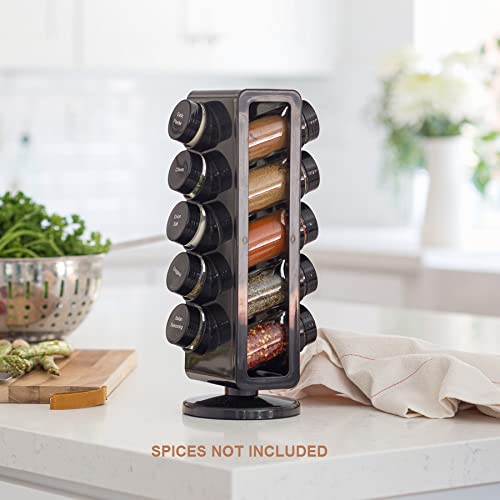 Orii Black Plastic Spice Rack with 10 Empty Jars & Lids - Includes Free Stainless Steel Funnel & Labels - Perfect for Kitchen Organization & Spice Storage