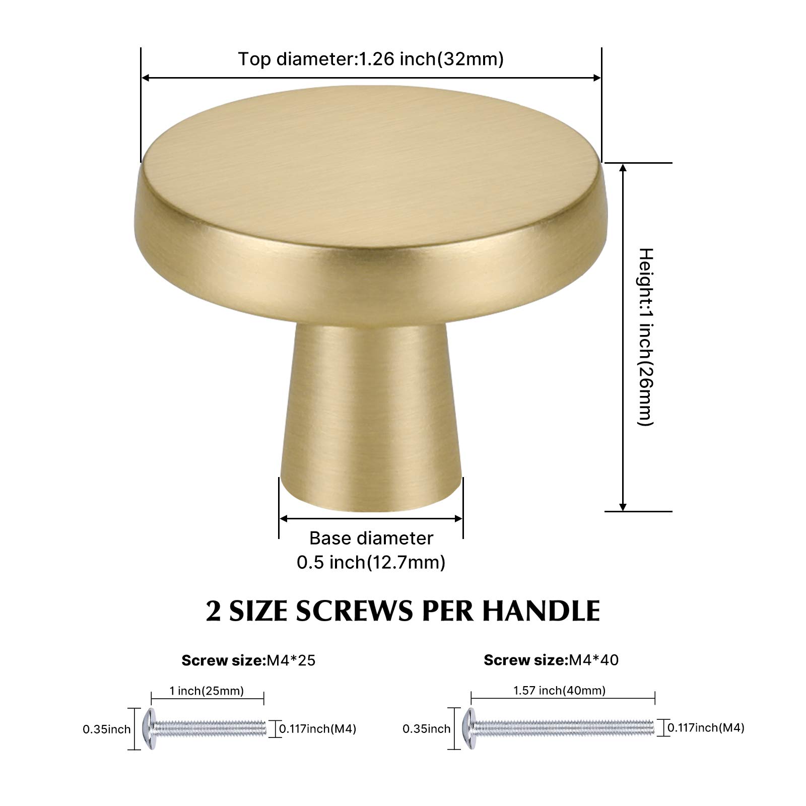 10 Pack Brushed Gold Cabinet Knobs - Round Brass Dresser Drawer Pulls for Kitchen Cabinets, Wardrobes & Furniture (Zinc Alloy Hardware) - Elegant Home Upgrade for Bedroom, Bathroom & Office Decor