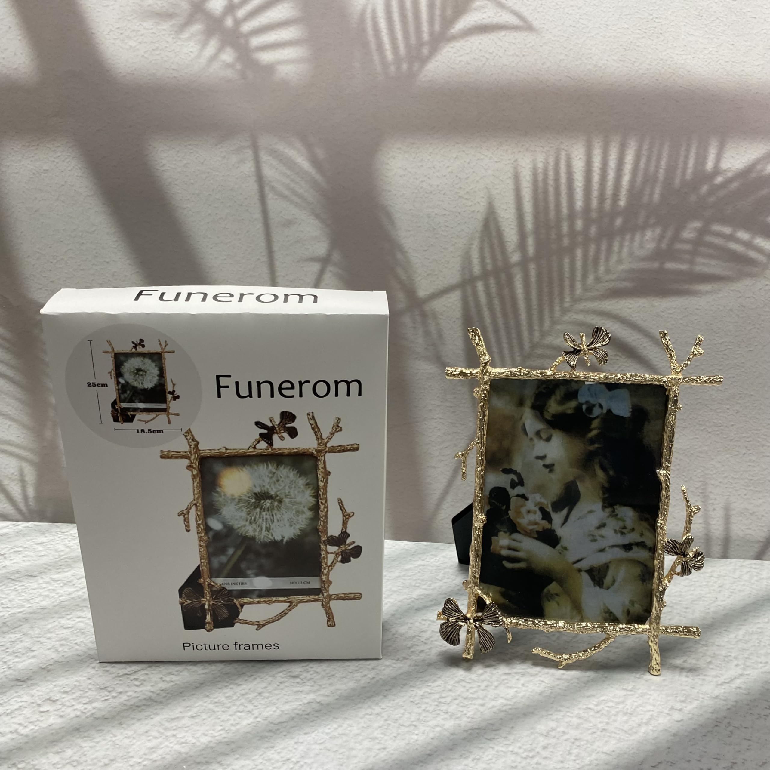 Funerom 4x6 Inch Golden Metal Picture Frame - Elegant Desktop Photo Display for Home, Office & Gift Giving | Perfect for Weddings, Graduations & Family Memories