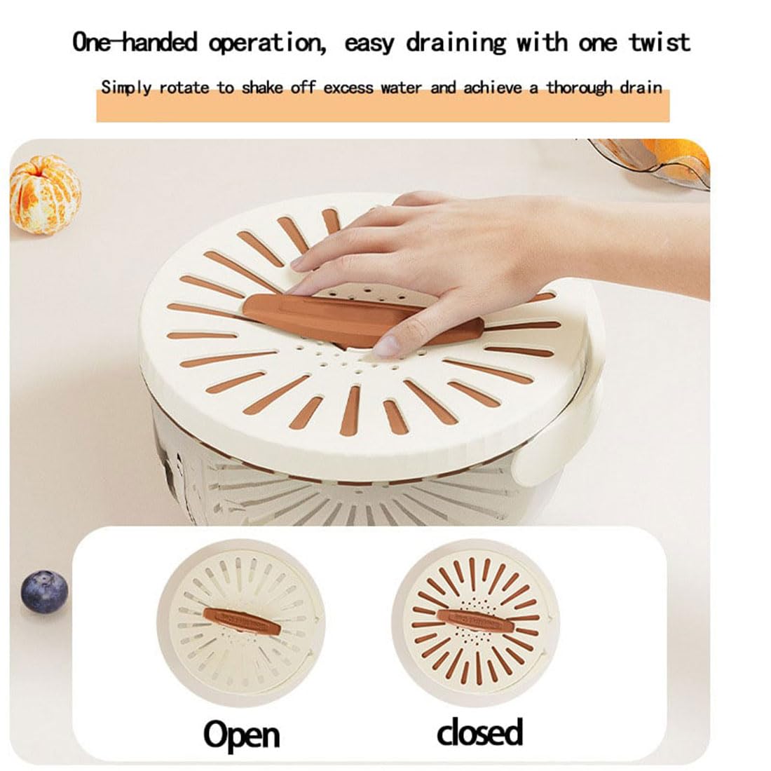 Raidley 2-in-1 Draining Basket & Vegetable Washing Bowl with Strainer - Multifunctional Fruit & Veggie Storage Container for Refrigerator (Brown) - Perfect for Kitchen, Salad Prep & Healthy Food Storage