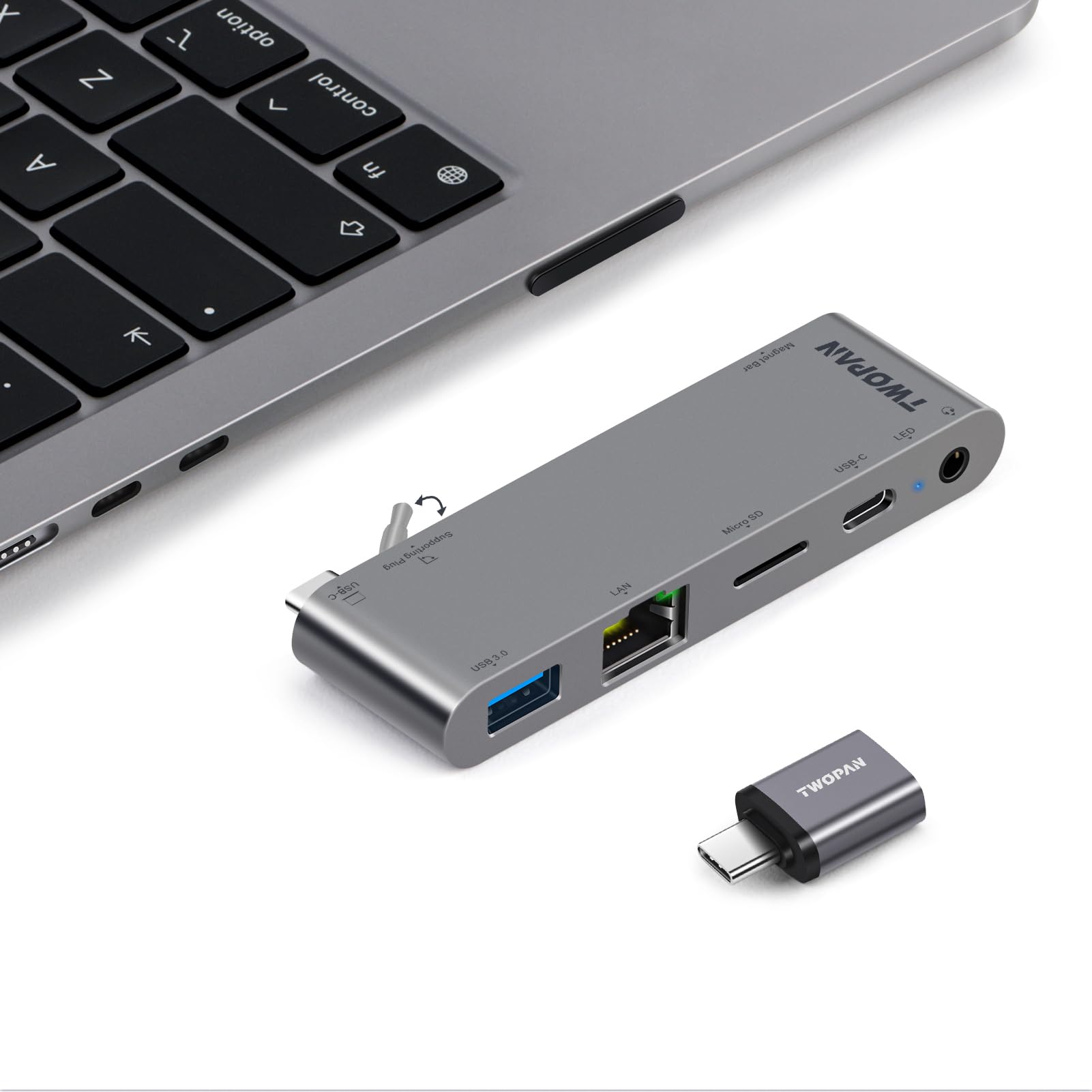 MacBook Pro M2 Pro/Max 14/16 inch USB C Hub - 5-Port Adapter for MacBook Pro M1/M2 2023-2018 & MacBook Air M2 2022 - with 1000M LAN, Micro SD Card Reader, USB-C PD Charging & 3.5mm Audio Jack - Perfect for Office Work, Gaming & Content Creation