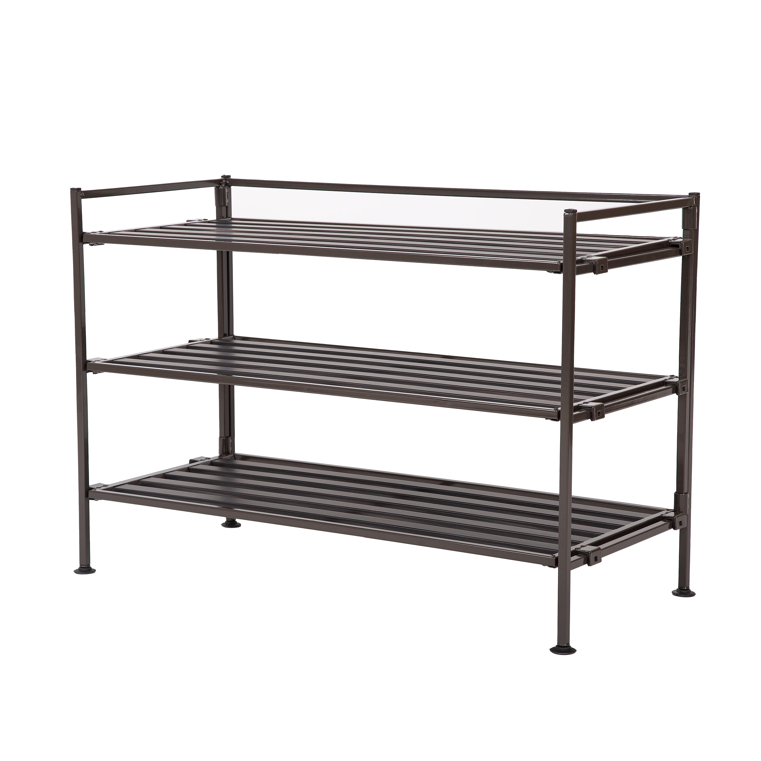3 Tier Resin Slatted Shoe Rack for Entryway, Espresso Brown - Space Saving Shoe Organizer for Closet, Bedroom & Mudroom Storage