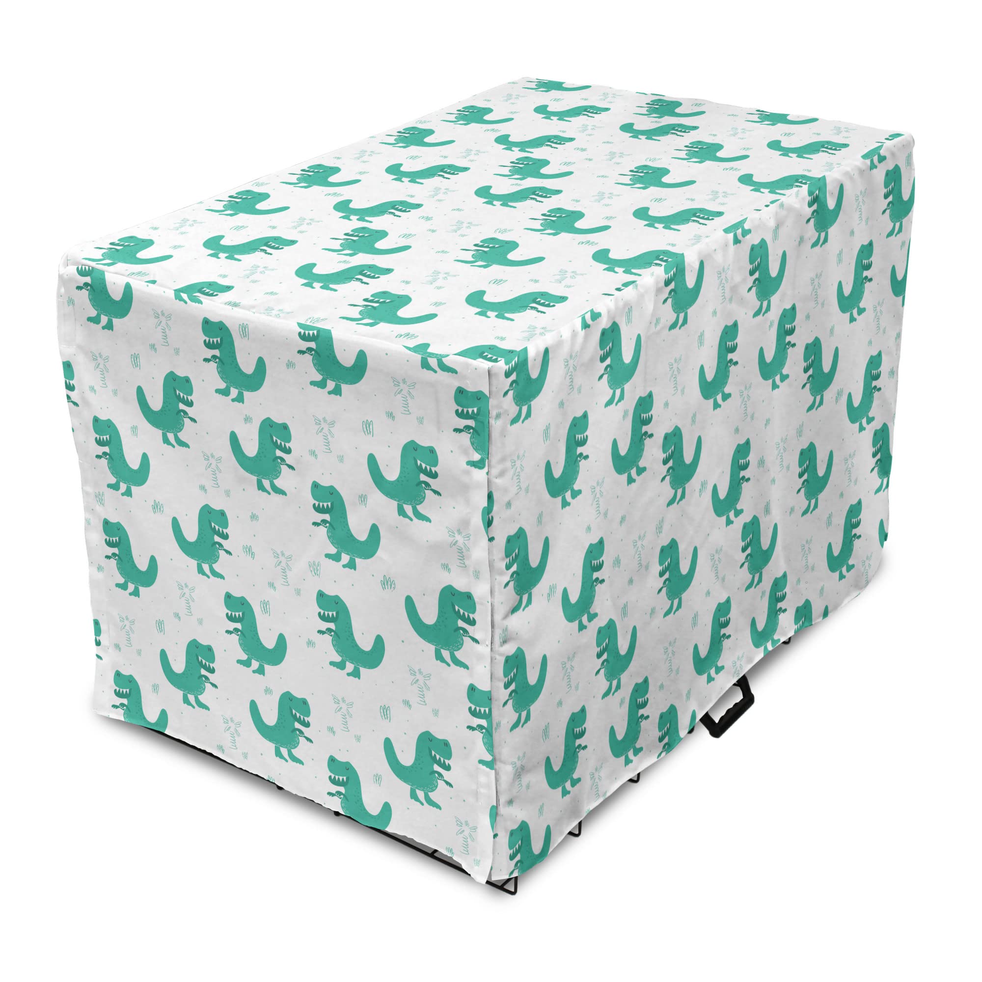 Dino Dog Crate Cover - Funny Monster Teeth Design for Medium & Large Dogs (36 Inch) - Dark Seafoam & White Pet Kennel Cover | Easy to Use, Machine Washable | Perfect for Home, Travel & Vet Visits