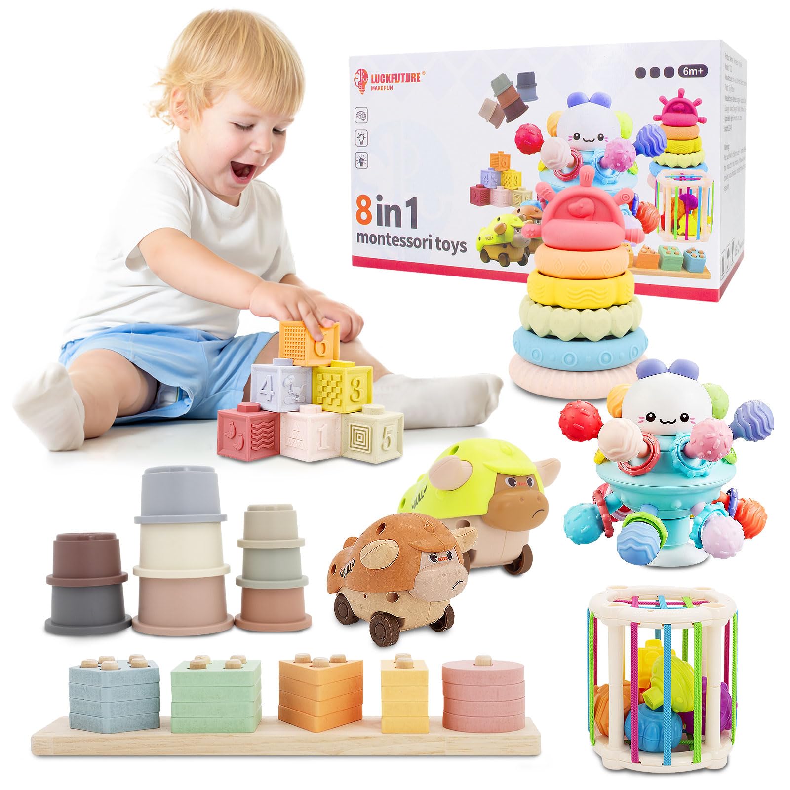 Montessori Baby Toys Set for 6-18 Months - 8-in-1 Educational Sensory Learning Toys for Toddlers | Perfect Infant Gifts for Boys & Girls | Ideal for Early Childhood Development & Playtime Activities