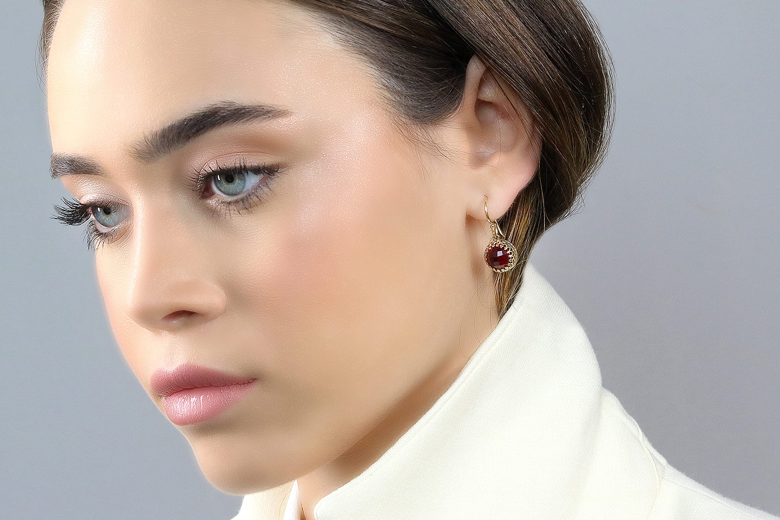Exquisite 14K Gold Garnet Dangle Earrings - January Birthstone Hook Earrings for Women - Fashionable Gemstone Jewelry Gift for Her - Customizable Options - Perfect for Parties, Weddings & Special Occasions
