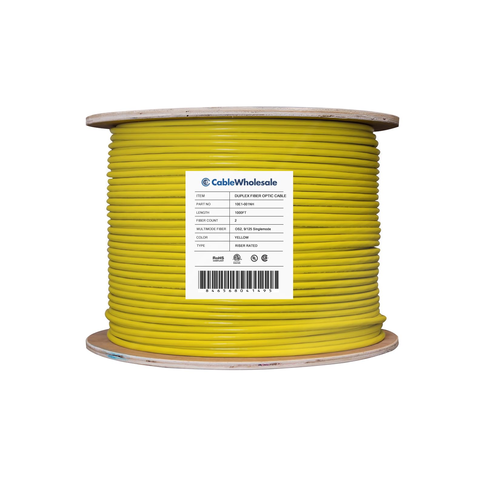 Bulk Zipcord Single Mode Fiber Optic Cable 9/125 Micron Duplex Yellow Riser Rated 1000ft Spool - High-Speed Data Transmission for Networking, Telecommunications & Data Centers