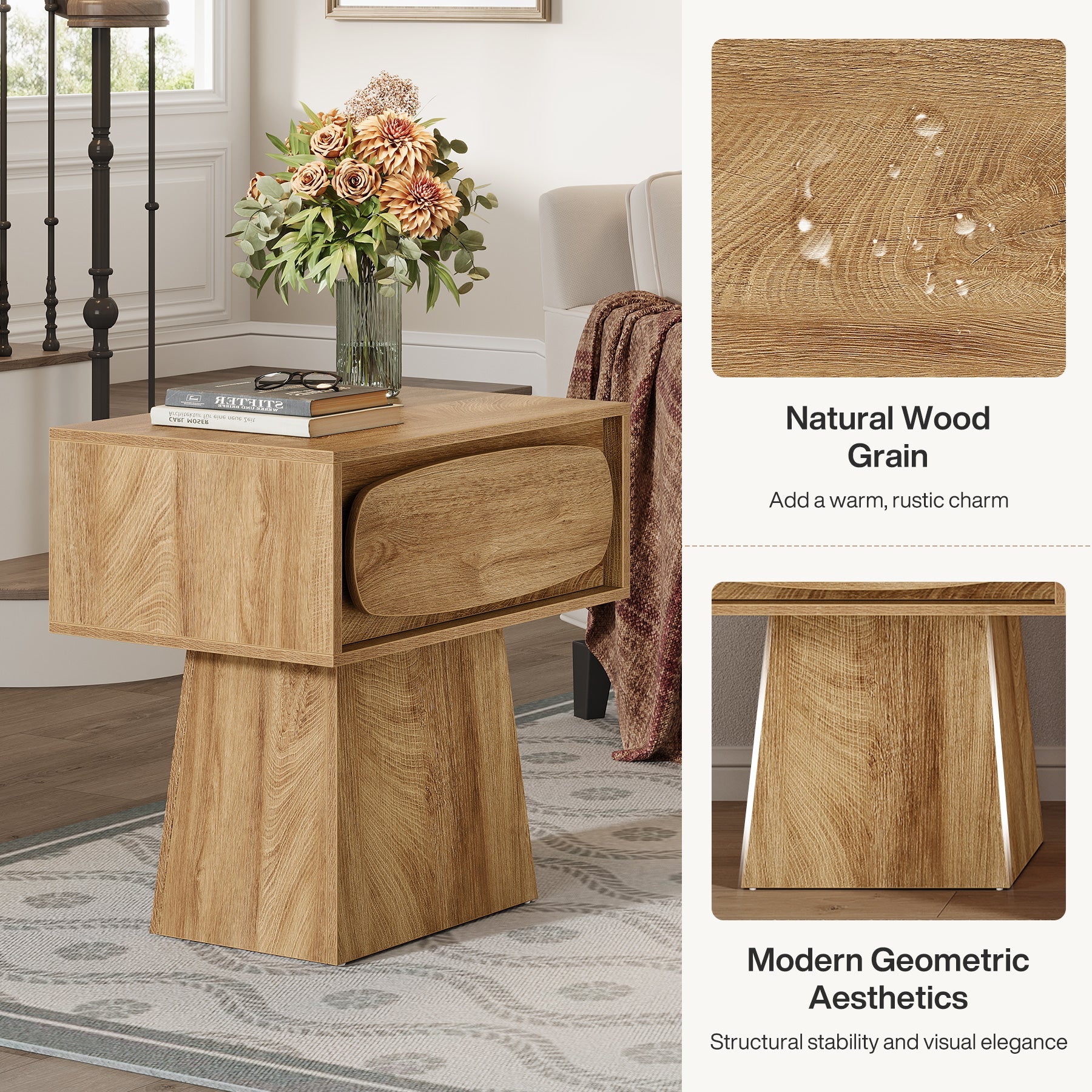 21.6 Inch End Table with Storage Drawer - Small Side Table for Living Room, Bedroom & Office - Modern Nightstand with Shelf & Drawer for Home Decor