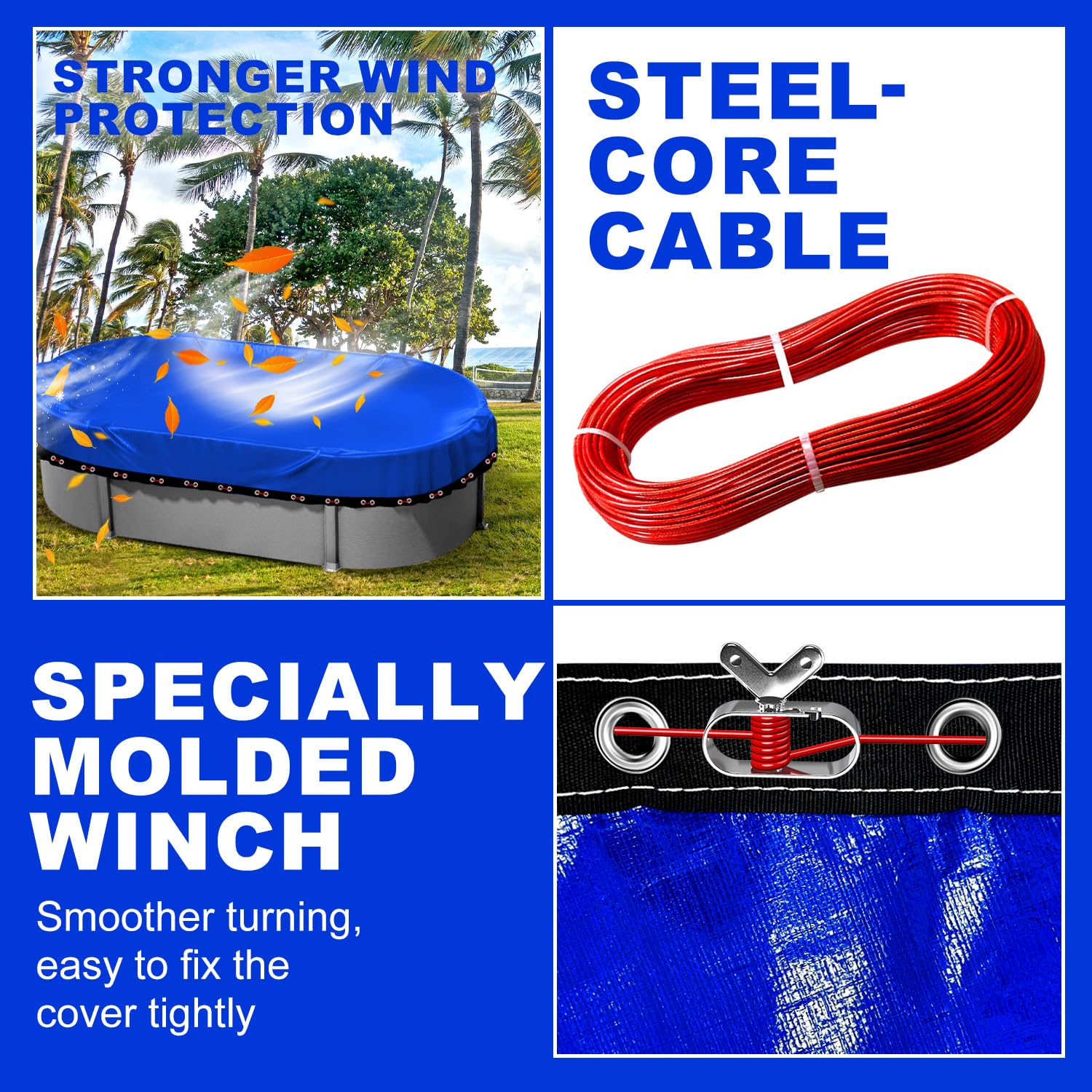 Heavy Duty 18x33ft Oval Winter Pool Cover for Above Ground Pools - Cold-Resistant, Anti-UV PE Material with Winch & Cable Set | All-Weather Protection for Swimming Pools | Perfect for Winter Storage and Seasonal Pool Maintenance