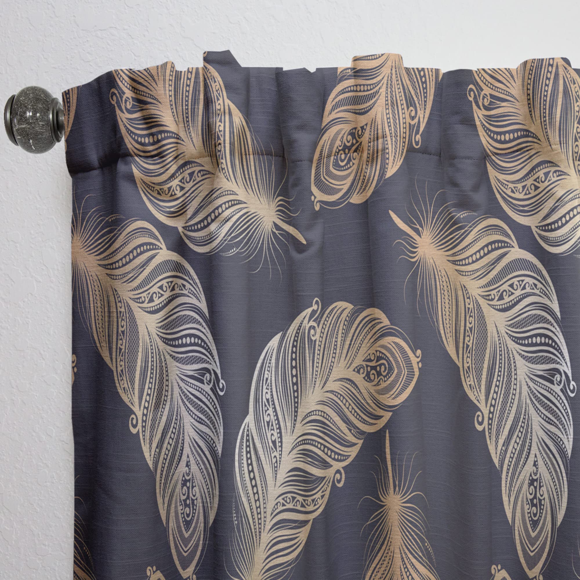 DesignQ Thermal Insulated Blackout Curtains - Feather Pattern Window Drapes for Bedroom & Living Room, 52x120 Inches Single Panel, Noise Reducing & Energy Saving for Better Sleep & Home Decor