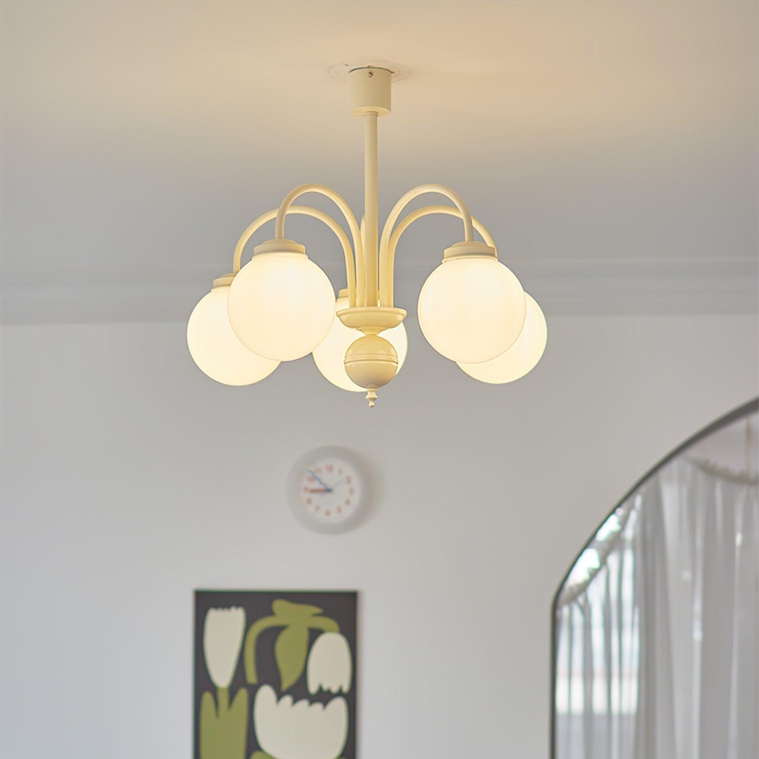 Elegant Cream Glass Sphere Chandelier - Modern Crystal Ceiling Light Fixture for Dining Room, Bedroom & Living Room Decor