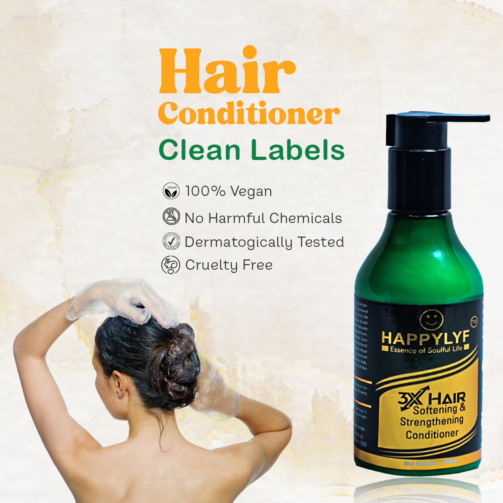 HappyLyf 3x Hair Conditioner for Damaged Hair - Deep Conditioning Treatment with Softening & Strengthening Formula | 300ml | Ideal for Dry, Frizzy Hair Repair at Home or Salon Use
