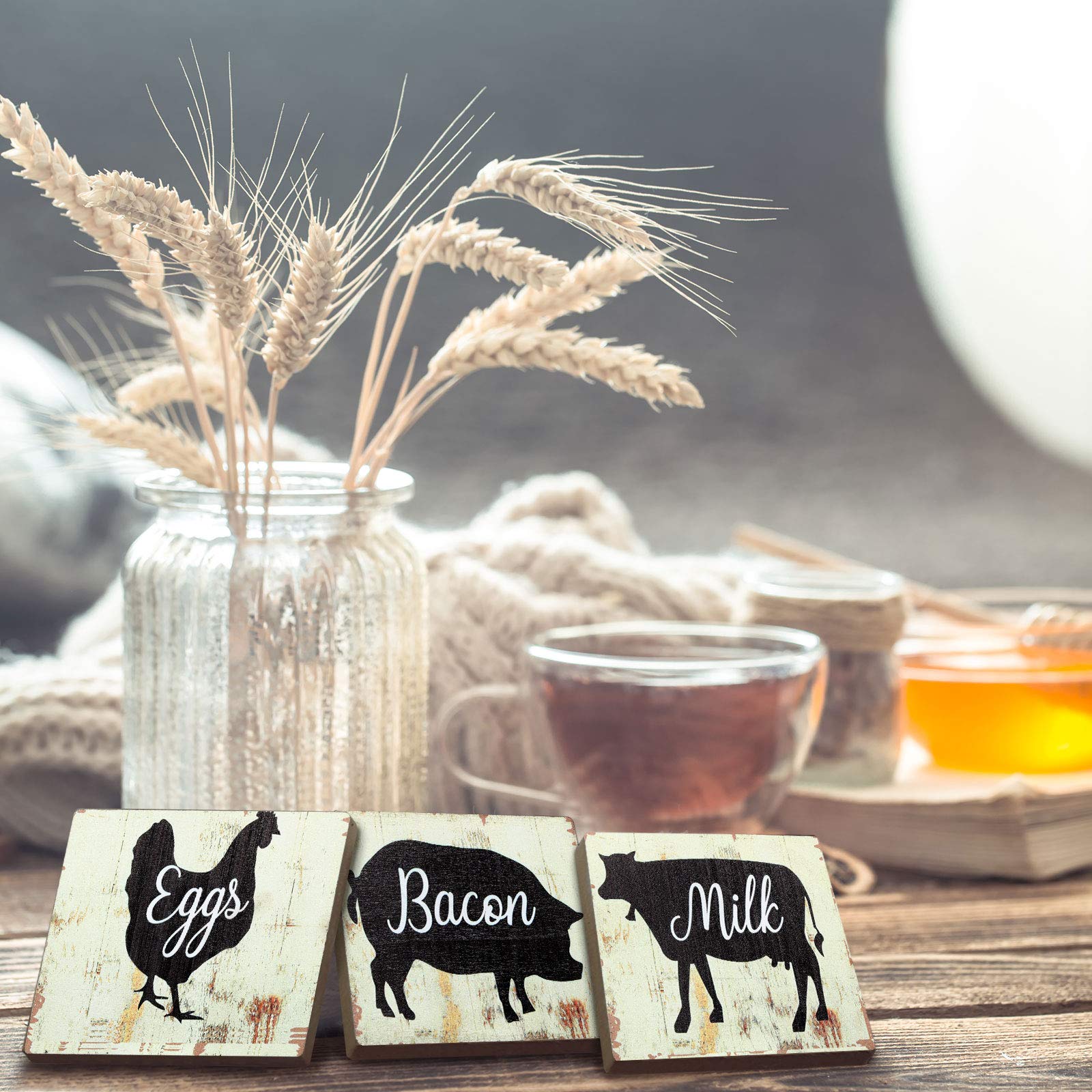 Farmhouse Kitchen Signs - Rustic Wooden Wall Decor for Country Kitchen & Home (3-Piece Set) - Perfect for Farmhouse Style Kitchens