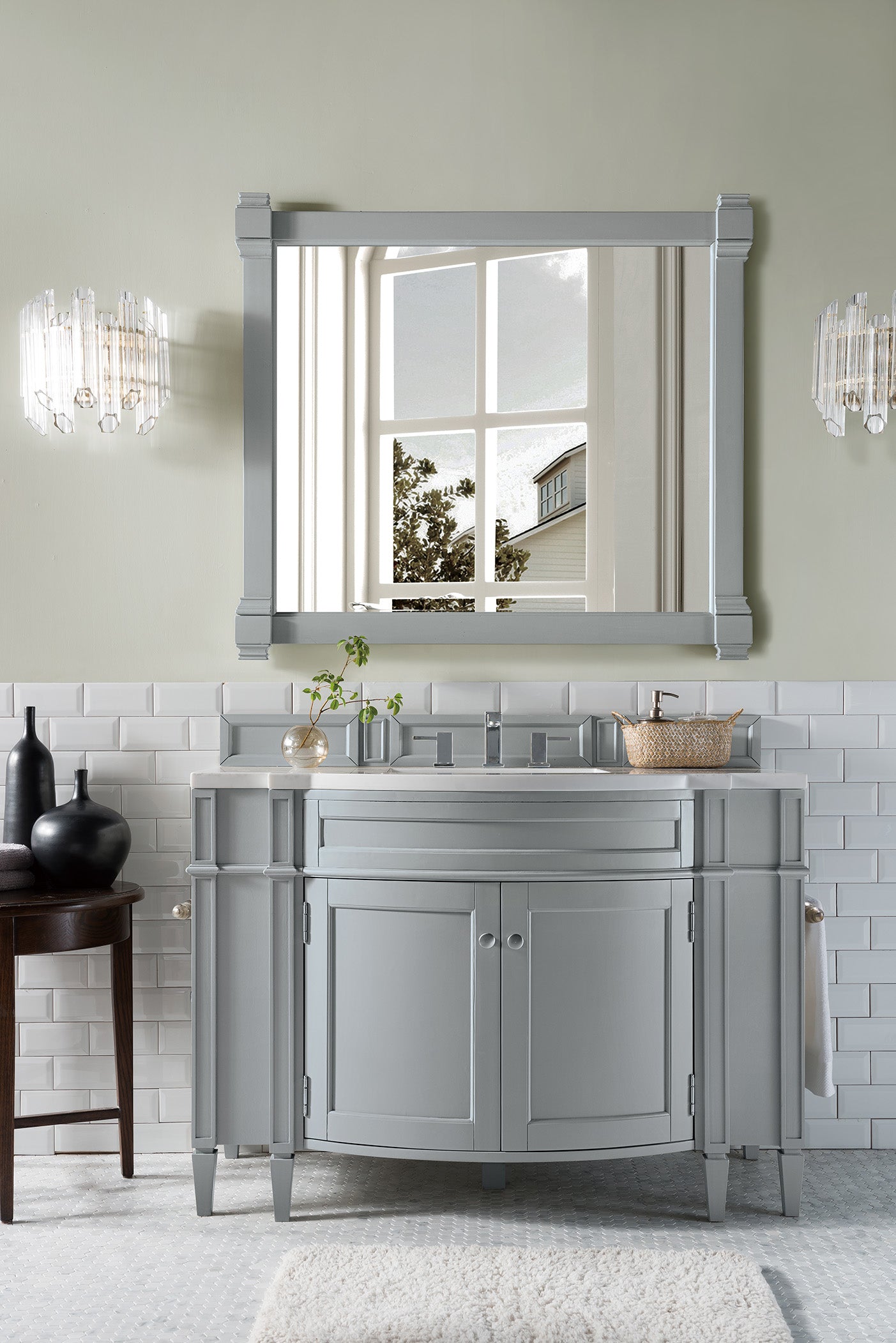 Brittany 46 Inch Single Bathroom Vanity Set with 3CM Arctic Fall Solid Surface Top in Urban Gray - Perfect for Modern Master Bathrooms & Powder Rooms