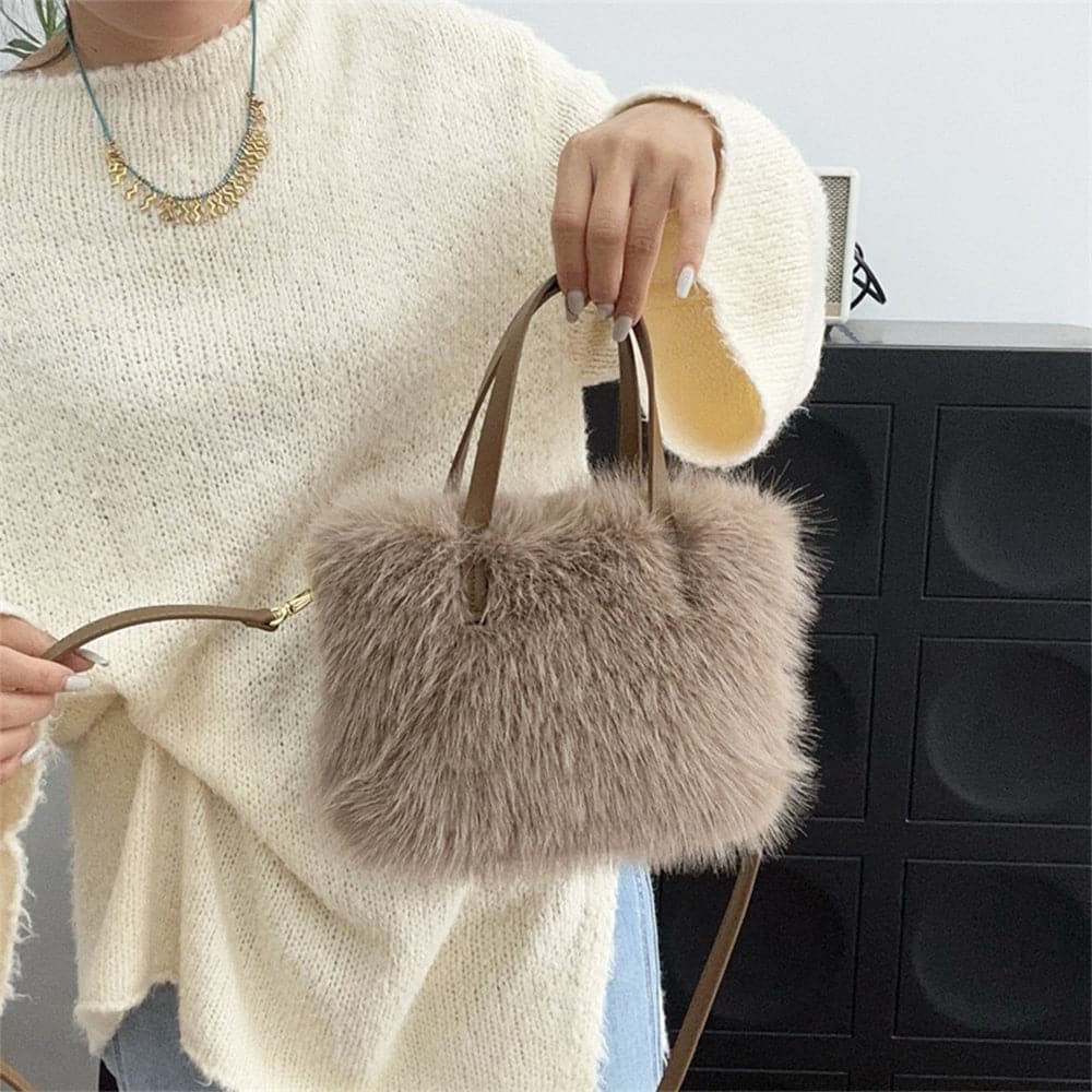 AG Collective Women's Fluffy Top Handle Crossbody Shoulder Bag - Stylish & Soft for Everyday Use, Work, and Casual Outings