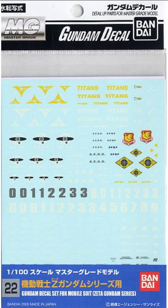 Bandai Gundam Decal #22 - 1/100 Scale Water Slide Transfer Decals for Zeta Gundam Model Kit | Perfect for Customizing HG, MG & RG Gundam Models | DIY Model Building & Collecting