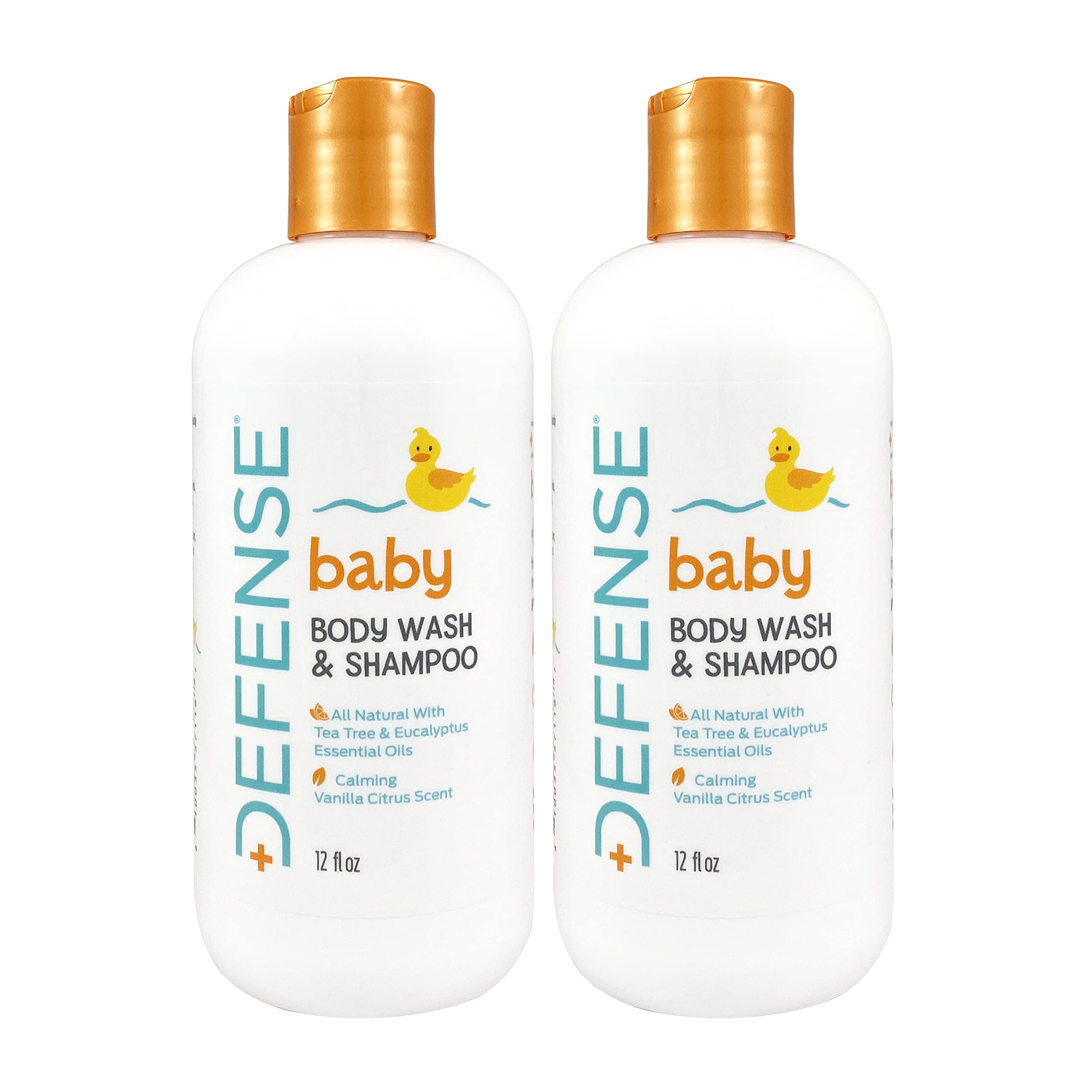 Defense Soap Baby Shampoo & Body Wash with Tea Tree Oil, Coconut Oil, Eucalyptus, Olive Oil & Aloe - 12 Fl Oz (Pack of 2) - Gentle Cleansing for Sensitive Skin, Newborn Bath Time & Daily Baby Care