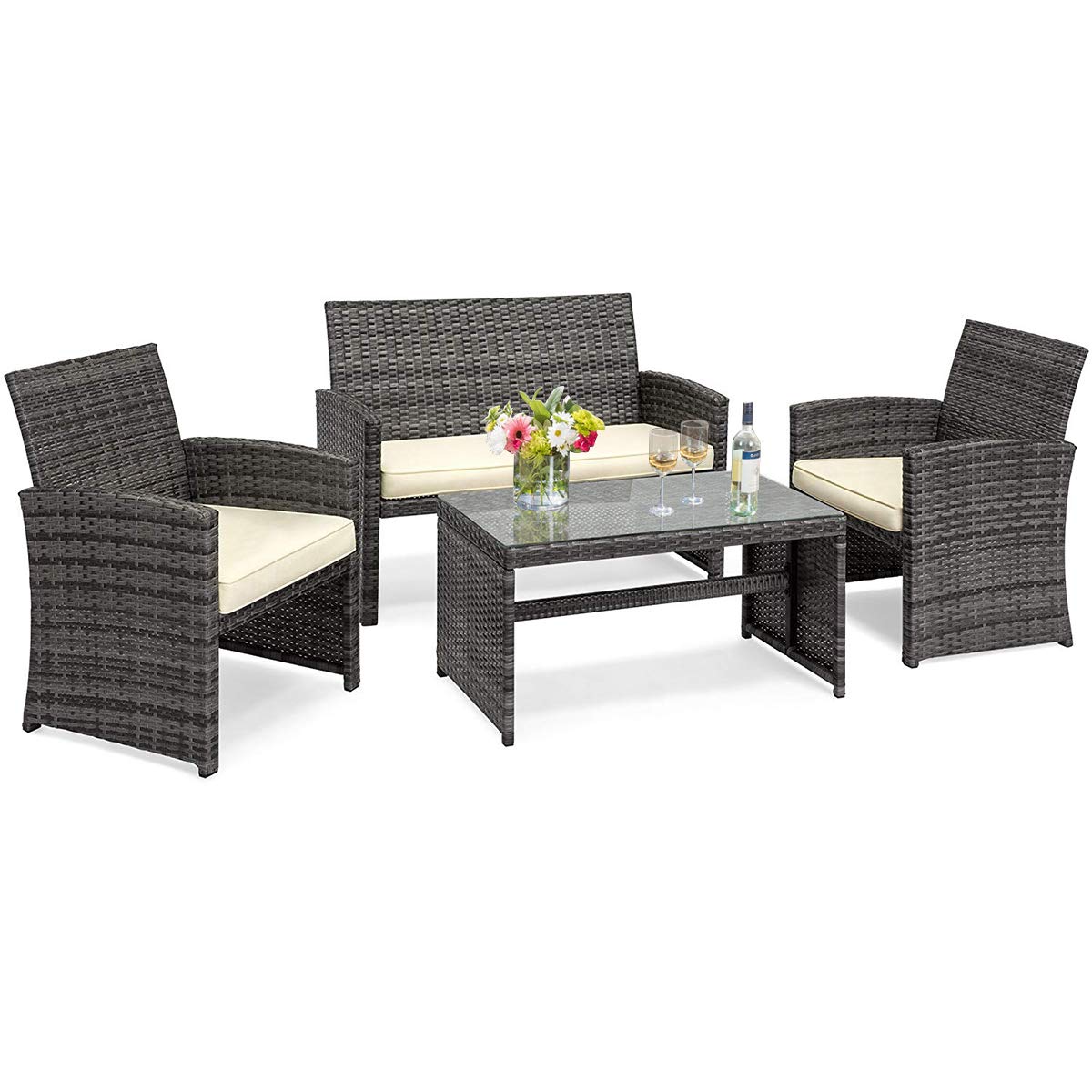 Casart 4-Piece Rattan Sofa Set with Cushioned Chairs & Coffee Table - Outdoor Wicker Patio Furniture for Garden, Poolside, and Backyard Relaxation