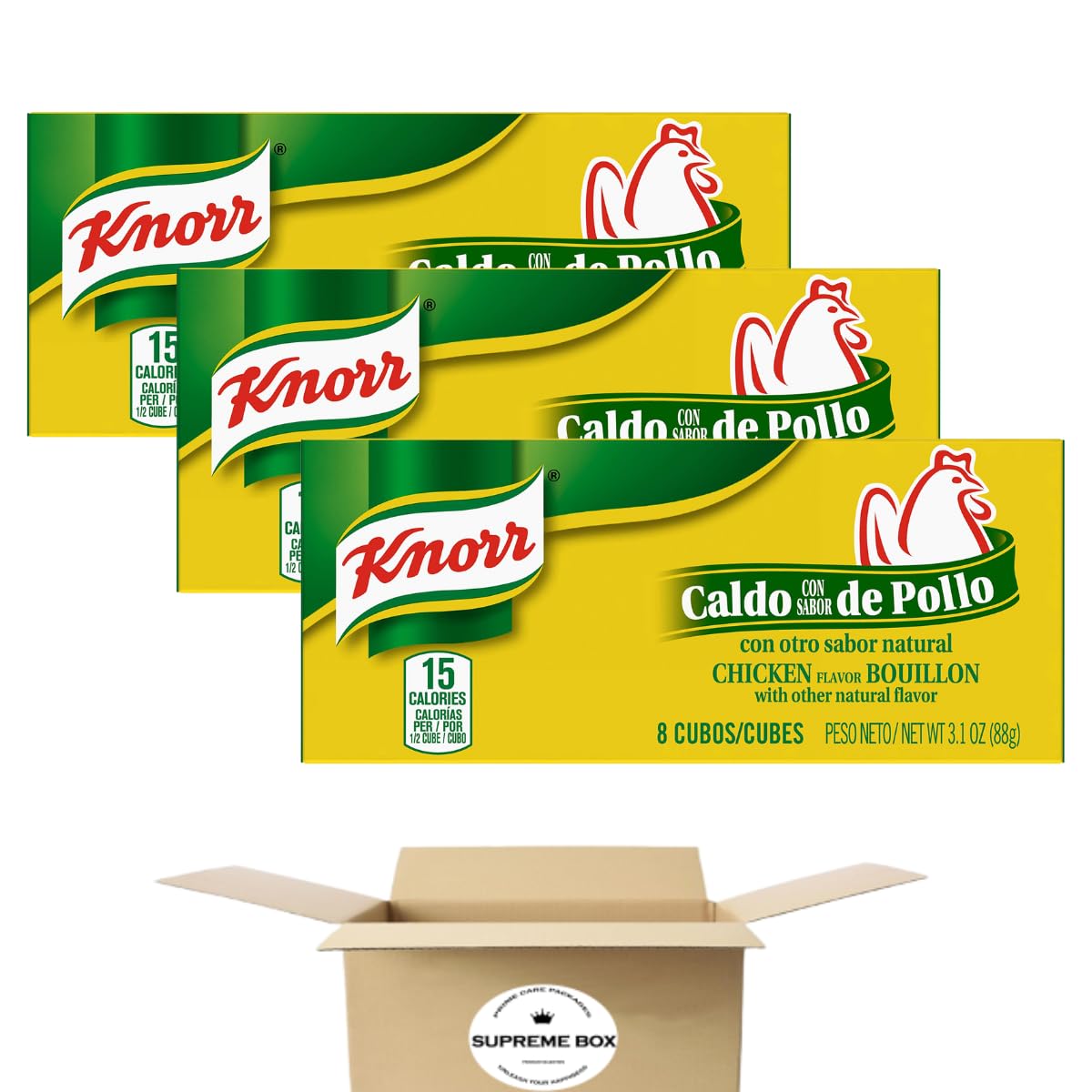 Knorr Chicken Bouillon Cubes - 8 Count (3.10 oz) - Pack of 3 (Total 9.3 oz) - Supreme Box - Perfect for Soups, Stews & Seasoning