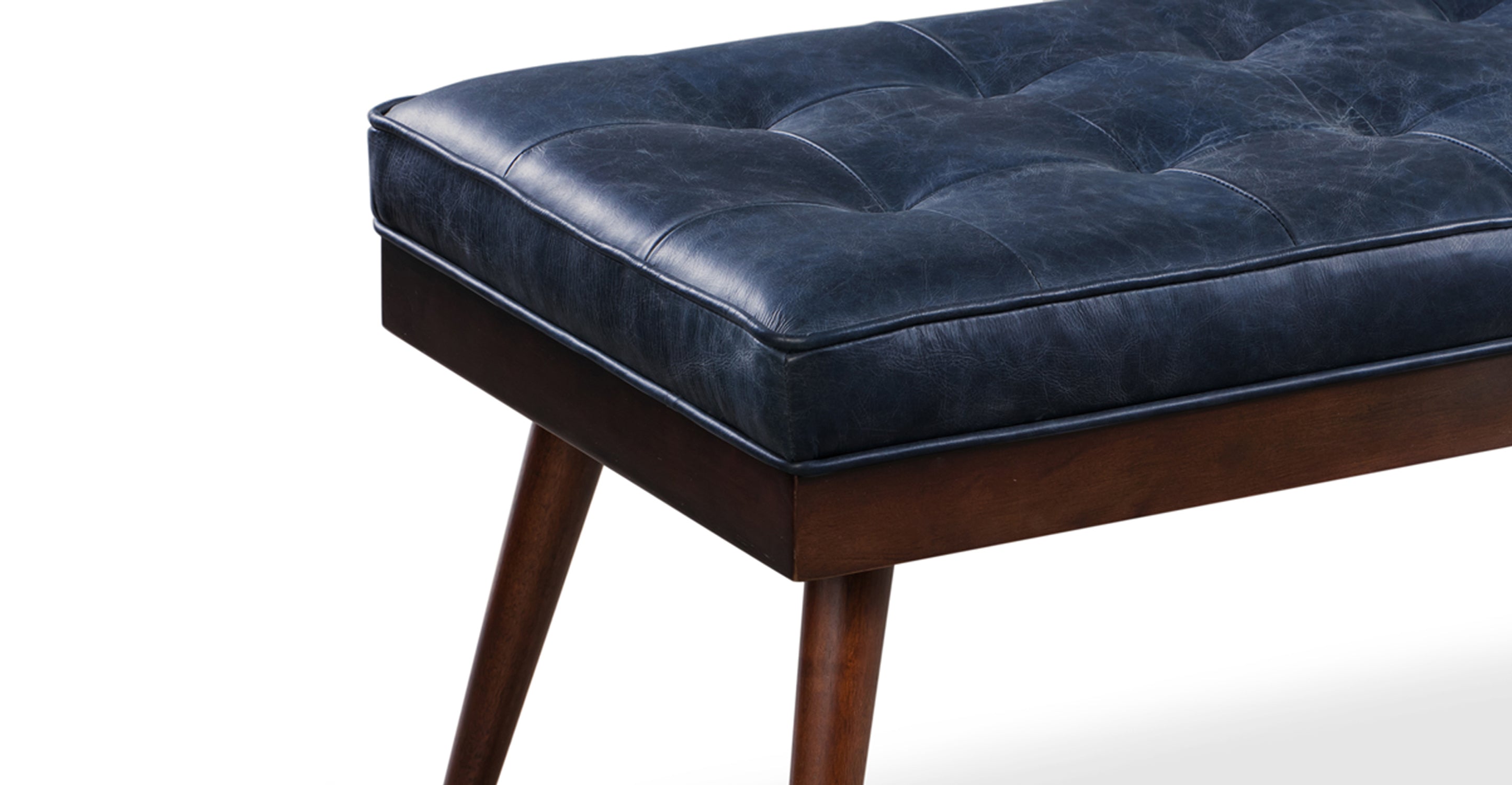 Luca Leather Bench - Modern Upholstered Storage Ottoman with Tufted Design for Living Room, Bedroom, or Entryway - Durable Faux Leather Seat with Sturdy Wooden Legs - Perfect for Extra Seating, Footrest, or Stylish Home Decor
