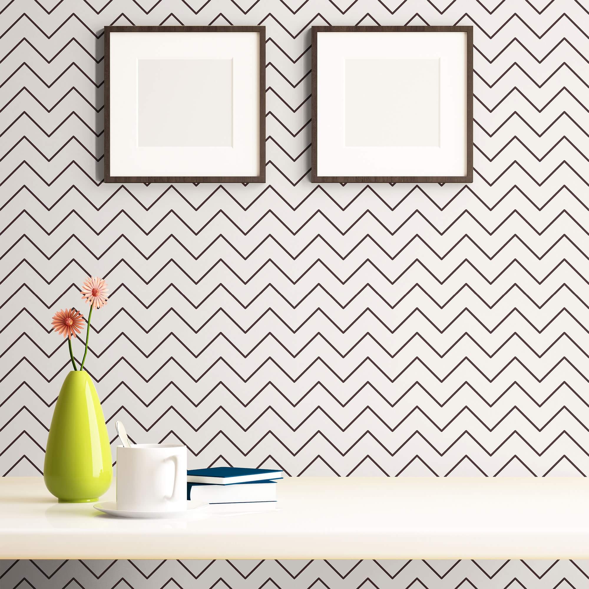 Black Chevron Peel and Stick Removable Wallpaper - Self-Adhesive Decorative Wall Covering for Bedroom, Living Room, Office - Easy to Install & Remove Without Damage