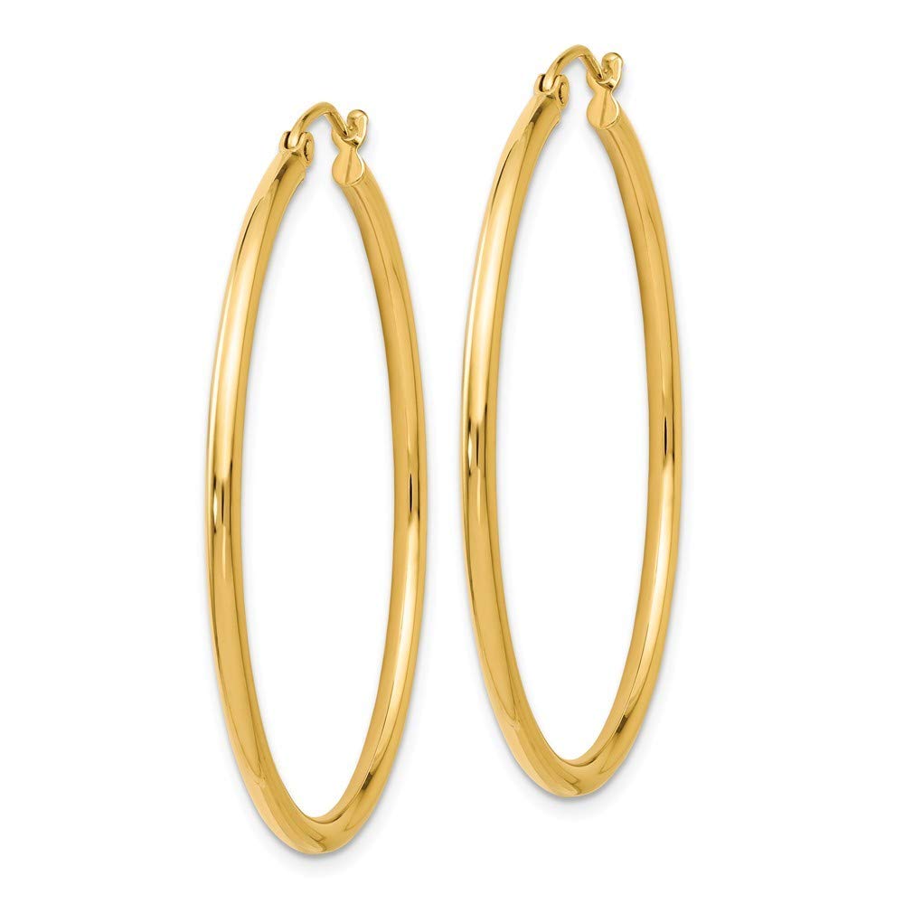 14K Yellow Gold Polished Hoop Earrings for Women - 40mm Classic Circle Earrings | Elegant Everyday Jewelry, Gift for Her, Wedding & Party Accessories