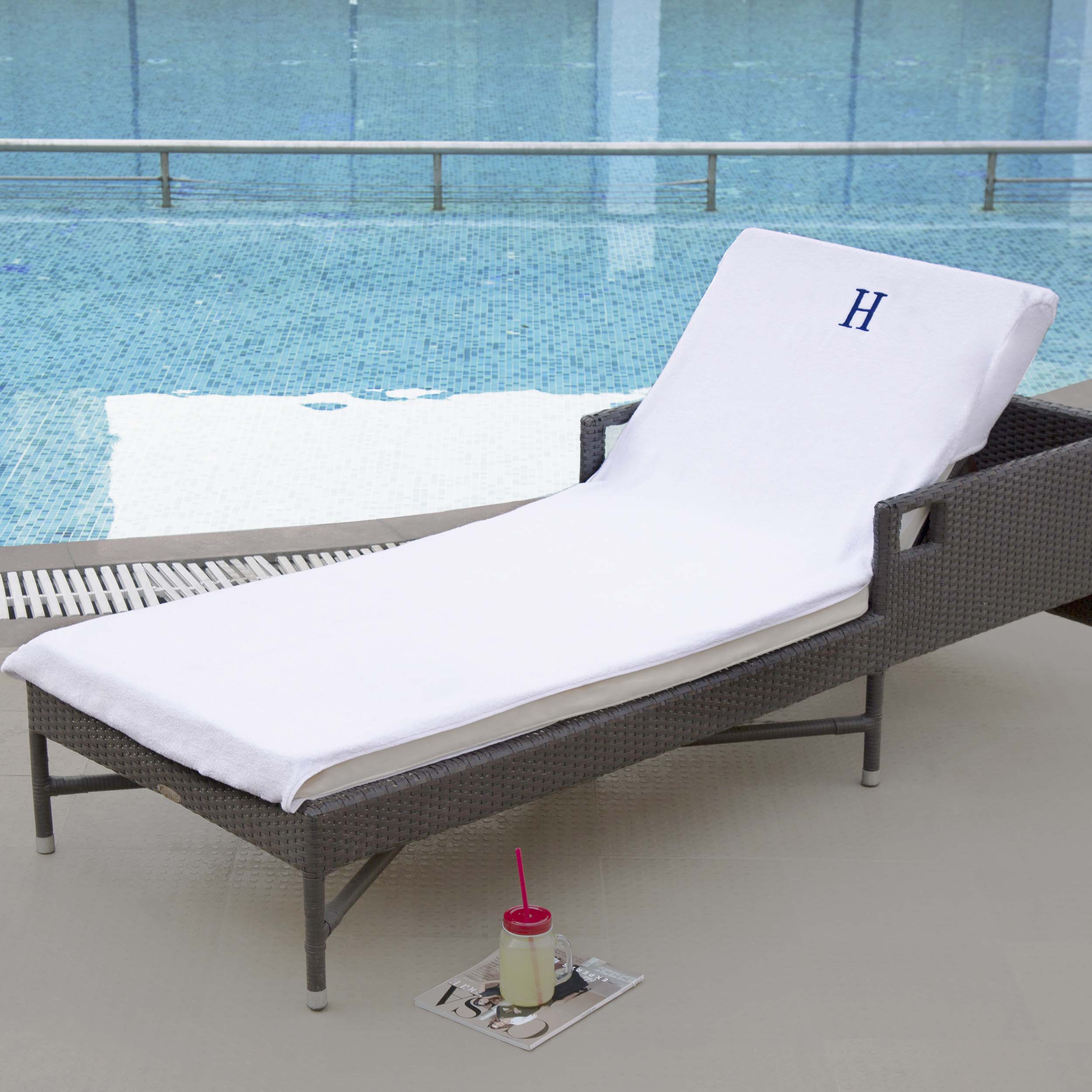 Custom Monogrammed Cotton Terry Chaise Lounge Slipcover - Waterproof Outdoor Patio Furniture Cover for Poolside, Garden & Deck Protection