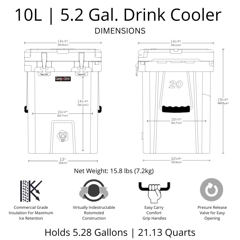 CAMP-ZERO 20L Insulated Drink Cooler with 2 Built-in Beverage Holders - Perfect for Camping, Picnics, Beach Trips & Outdoor Parties