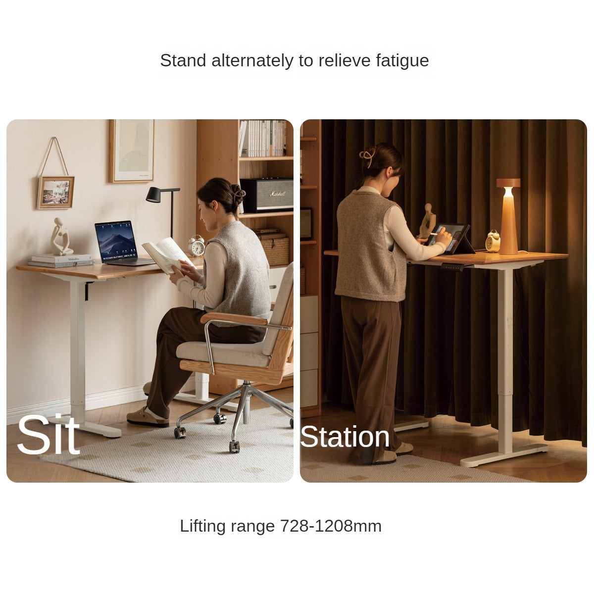 Premium Oak Solid Wood Smart Electric Height Adjustable Standing Desk - Ergonomic Home & Office Workspace Solution for Productivity & Comfort