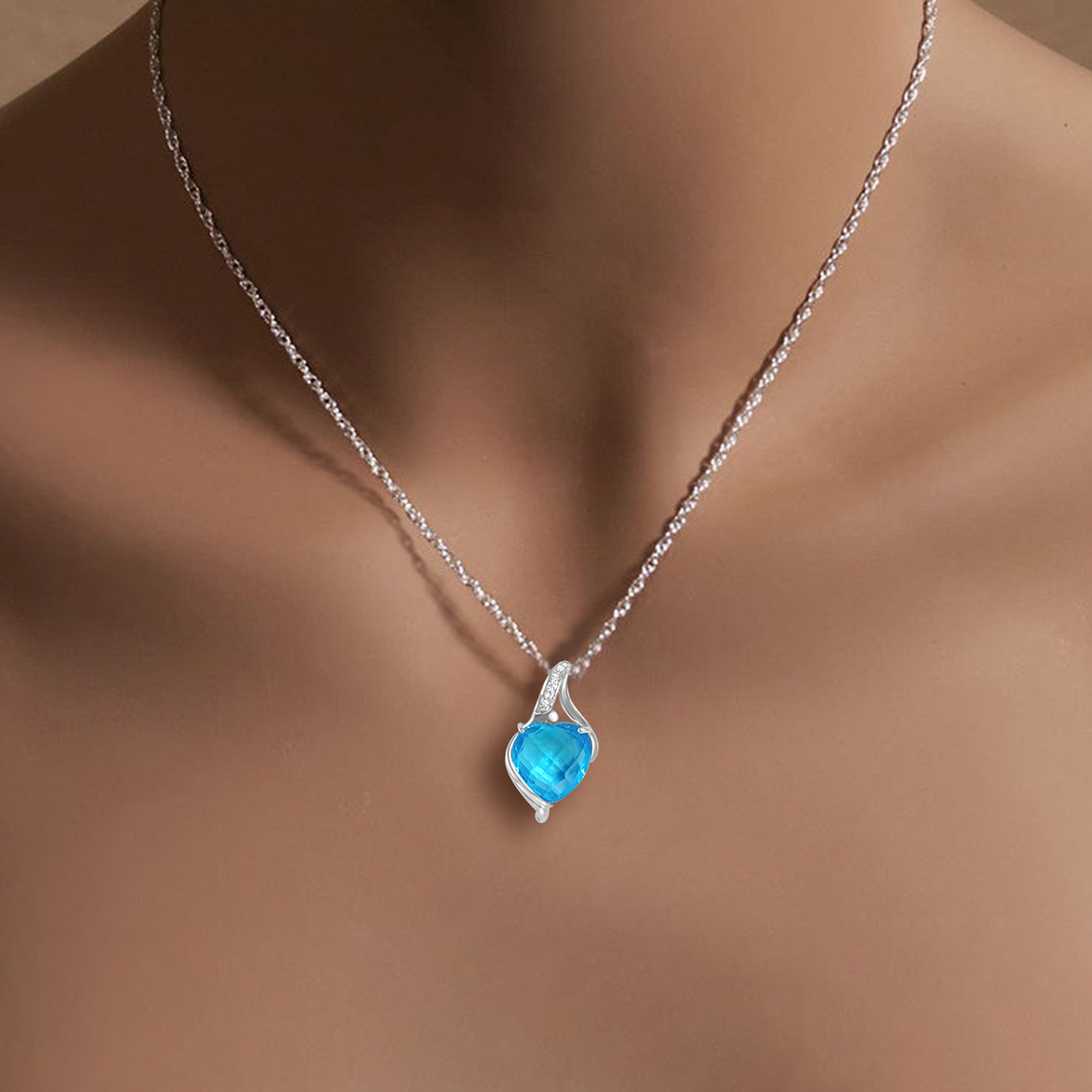 14K White Gold Heart Shaped Blue Topaz Necklace 4.33cttw - Elegant Birthstone Jewelry for Valentine's Day, Anniversary & Romantic Gifts