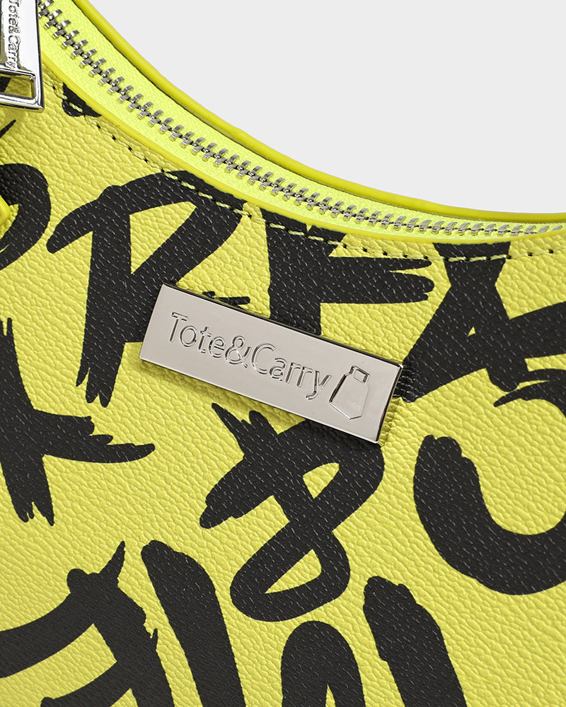 Trendy Yellow Graffiti Shoulder Bag for Women & Men - Stylish Crossbody Purse for Streetwear, Travel & Daily Use