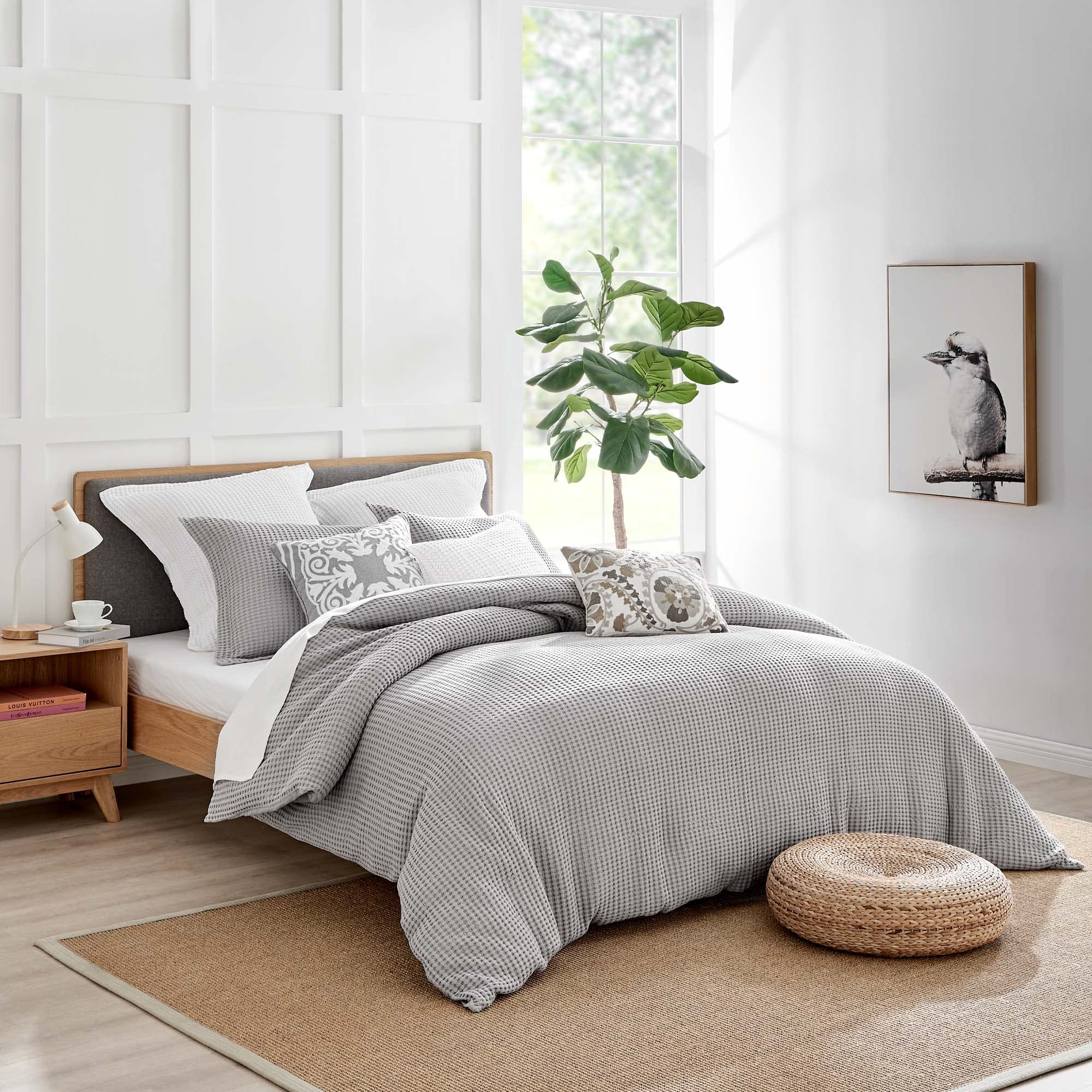 Levtex Home Mills Waffle Grey Pewter Duvet Cover Set - Full/Queen Size (90