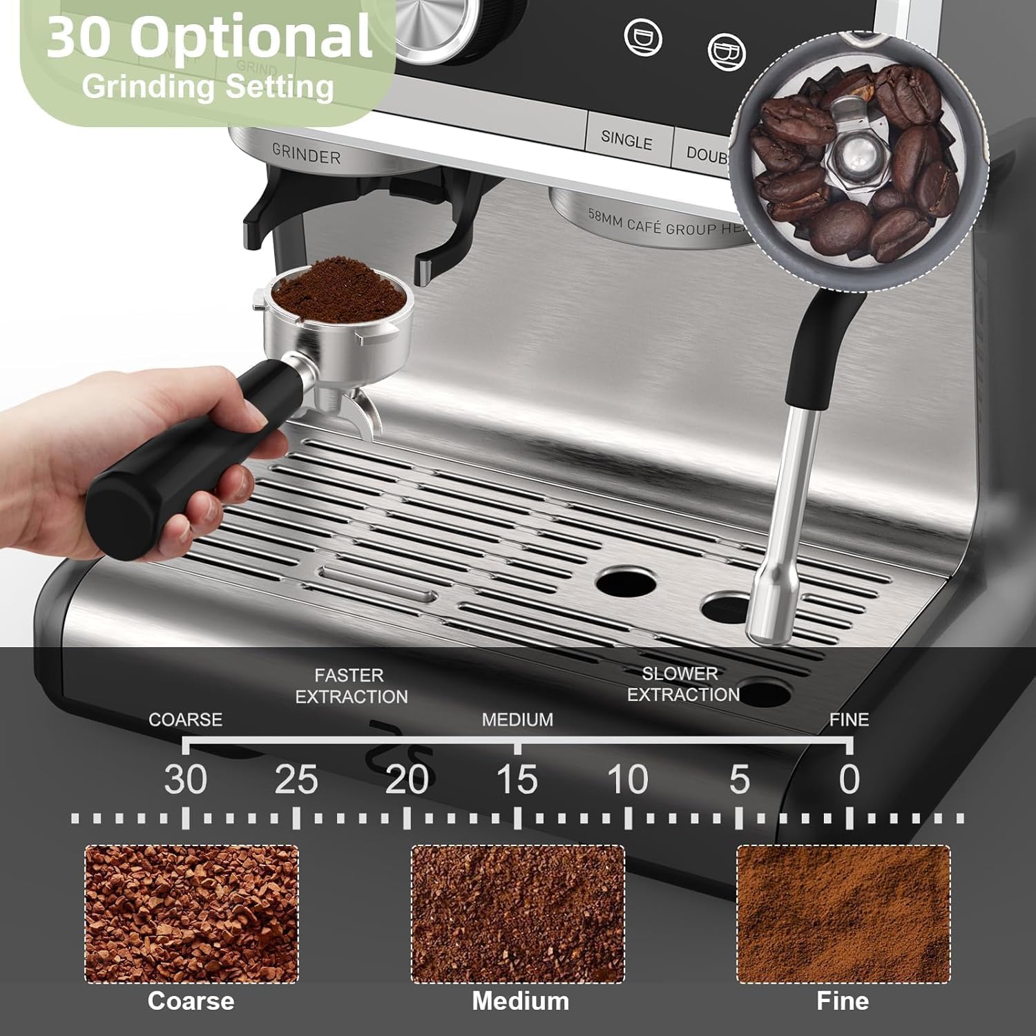 20 Bar Semi Automatic Espresso Machine with Milk Frother - Professional Stainless Steel Coffee Maker for Home, 95oz Water Tank - Perfect for Making Latte, Cappuccino & Espresso | Ideal for Coffee Lovers & Home Baristas
