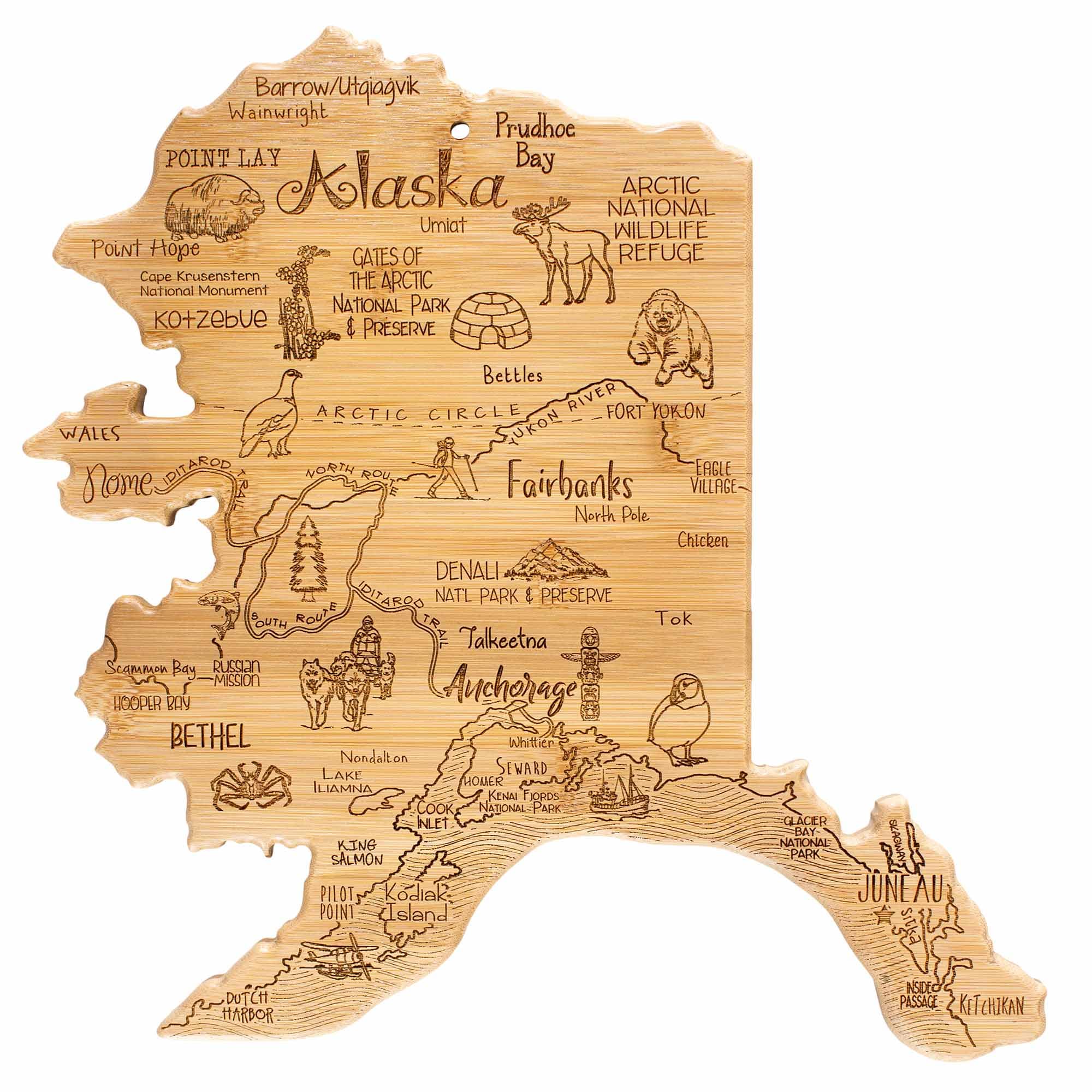 Premium Alaska-Themed Wooden Cutting Board 13.5