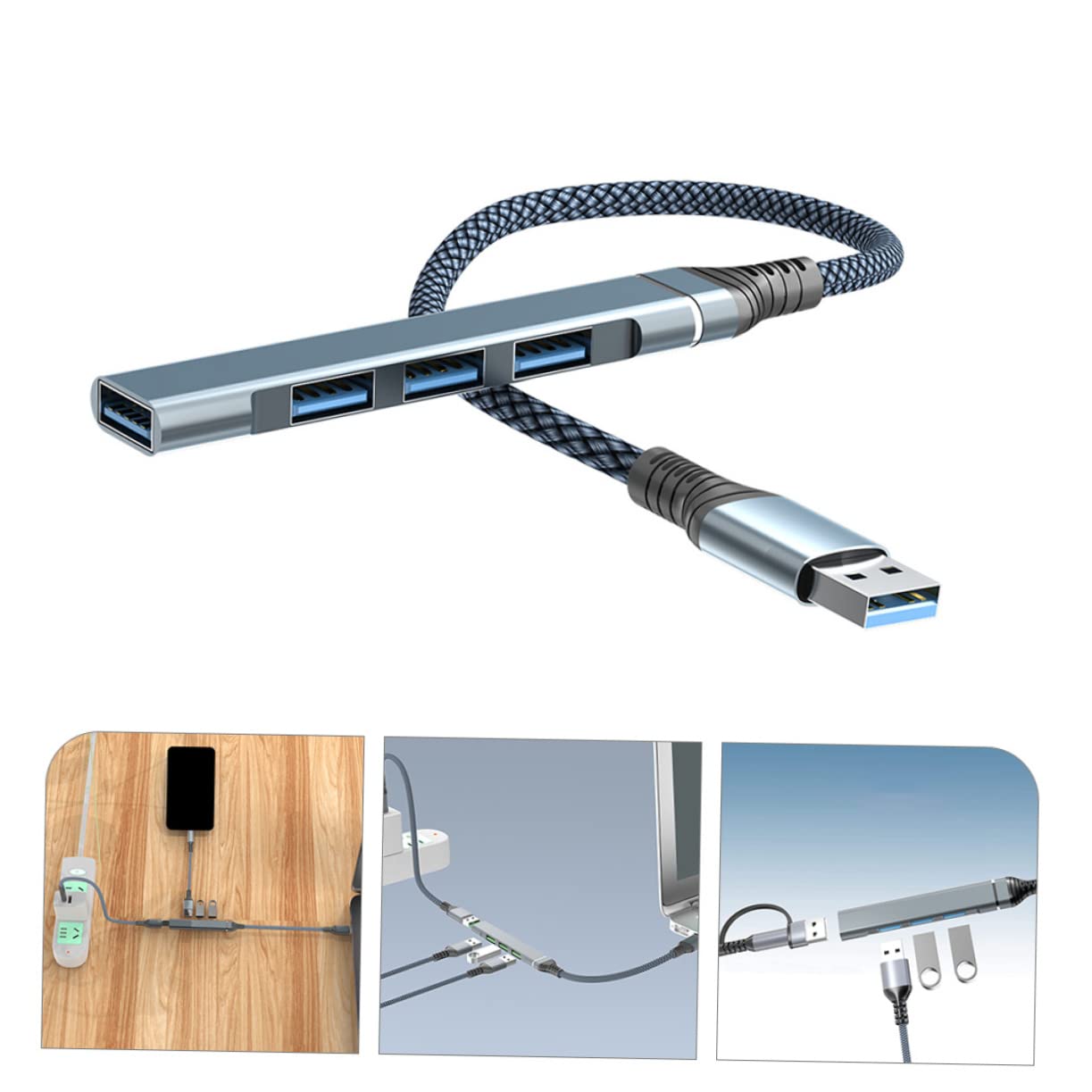 Hemobllo 3-Port USB 3.0 Hub Splitter for Laptop - High-Speed Data Transfer, Portable USB Expander Adapter - Perfect for Office, Travel & Home Use with Multiple Devices