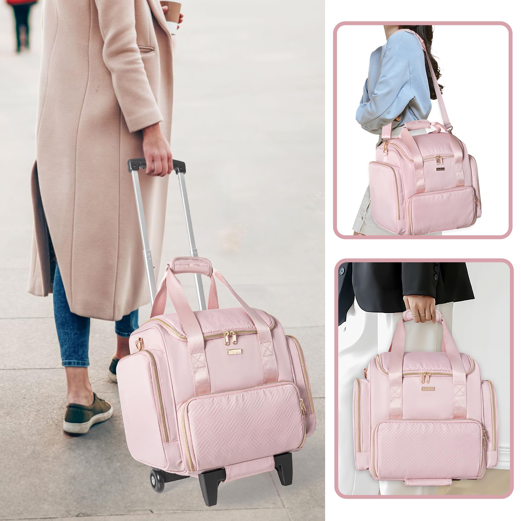 Professional Rolling Makeup Train Case with 4 Removable Bags & Brush Storage - Portable Travel Cosmetic Organizer for Makeup Artists (Pink Patent Design) | Perfect for Salon, Bridal, and On-the-Go Beauty Professionals