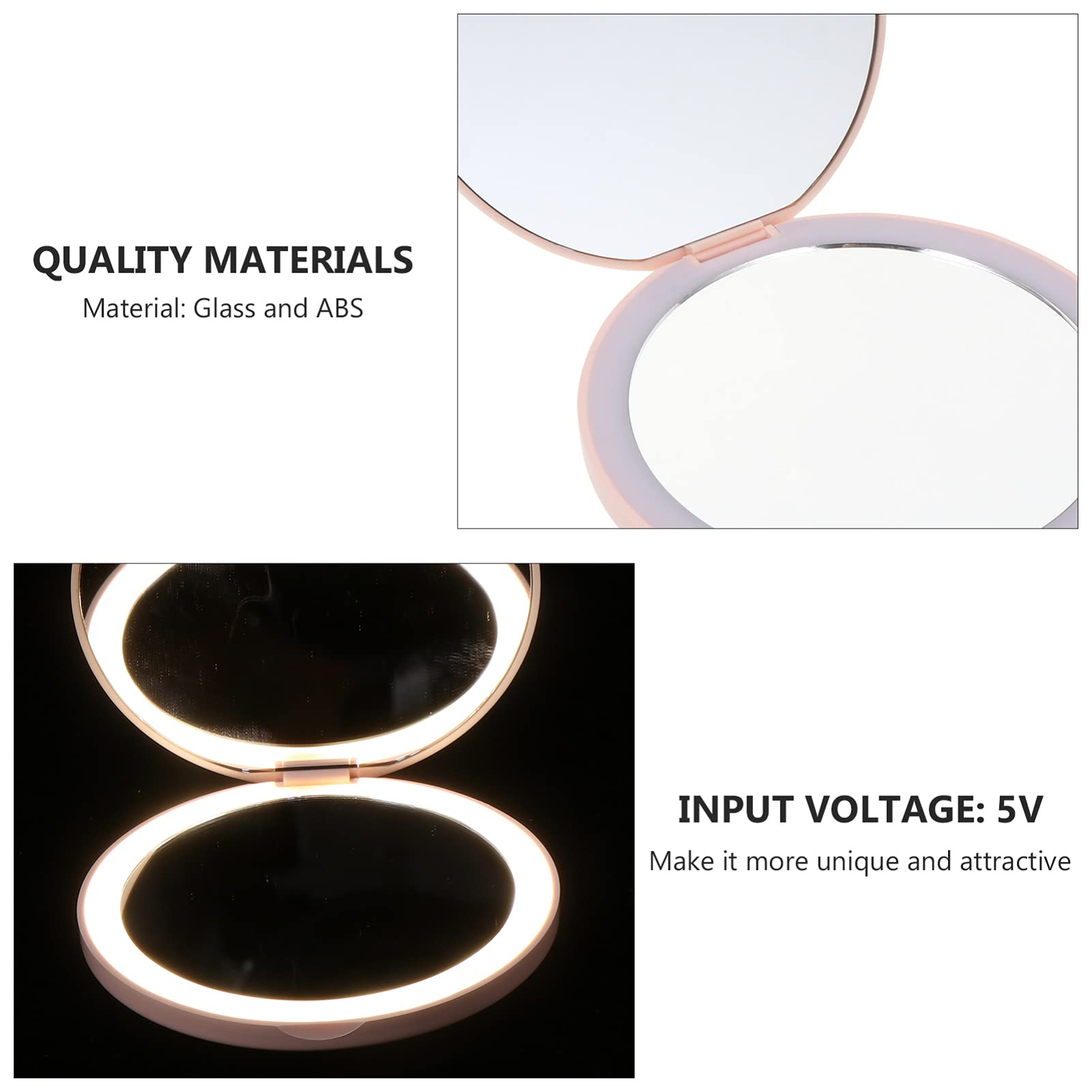 OSALADI Travel Mirror with LED Lights - Rechargeable Folding Makeup Mirror for Women & Girls | Portable Vanity Mirror with Bright Illumination | Perfect for Travel, Home, and Salon Use (White)