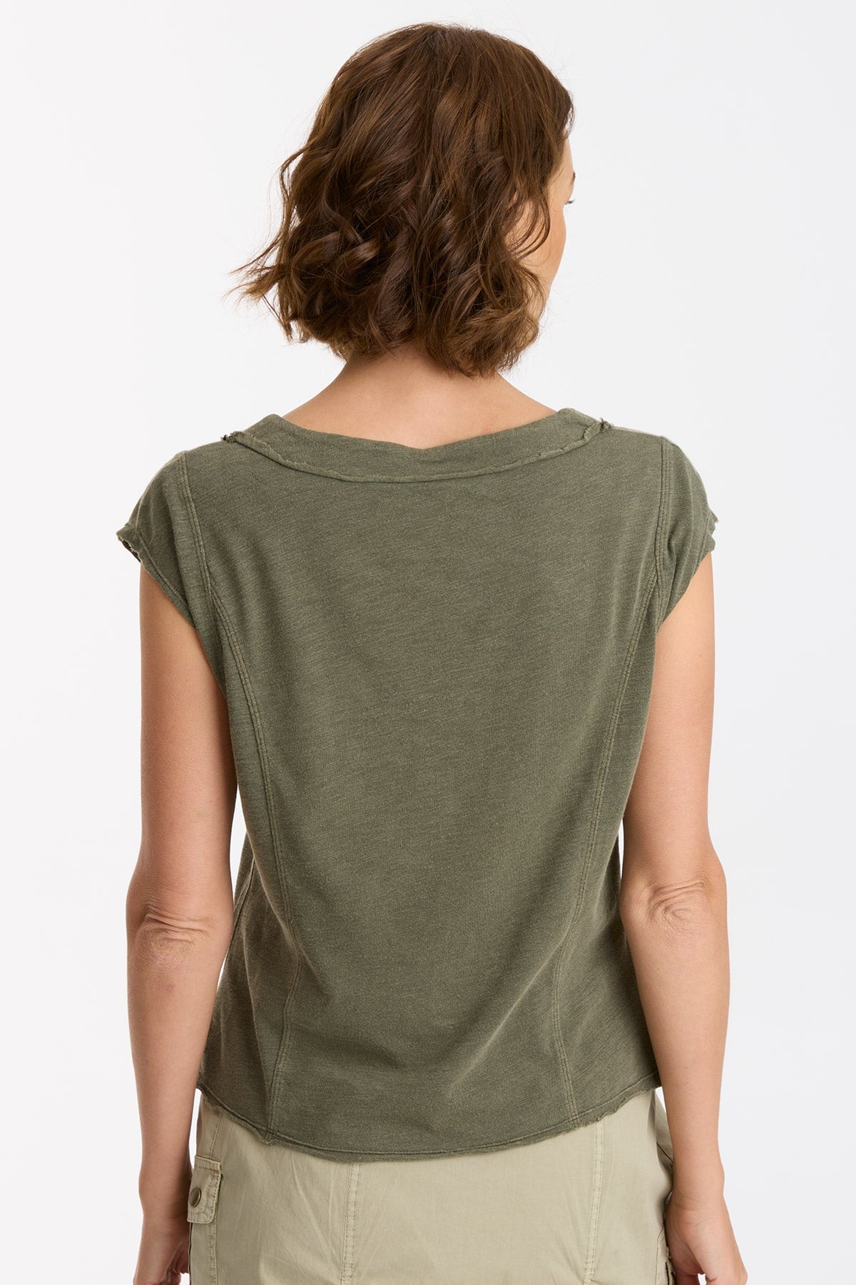 Organic Neela V-Neck Kombu Pigment Dyed T-Shirt for Women - Soft & Breathable Cotton Top for Casual Wear, Yoga, and Everyday Comfort