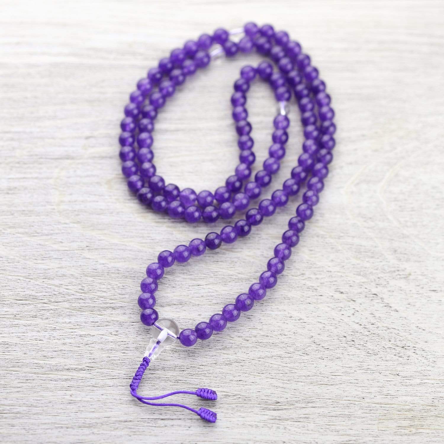 Amethyst Clarity of Mind Mala Beads - Natural Healing Crystal Meditation Necklace for Stress Relief & Spiritual Growth | Perfect for Yoga, Mindfulness Practice & Daily Wear