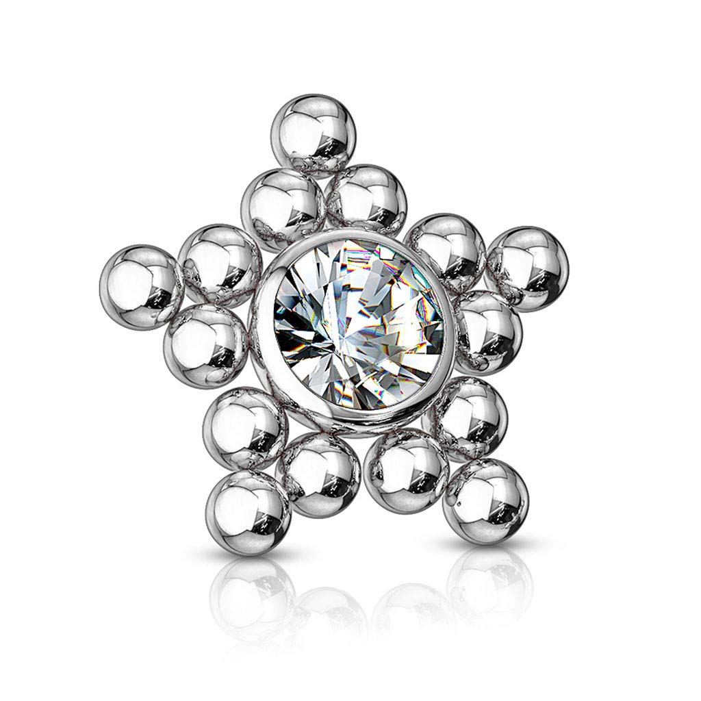 316L Surgical Steel Internally Threaded Dermal Top with CZ Center Ball Clusters - Body Jewelry for Piercings - Perfect for Eyebrow, Lip, Nose & Ear Piercing Jewelry