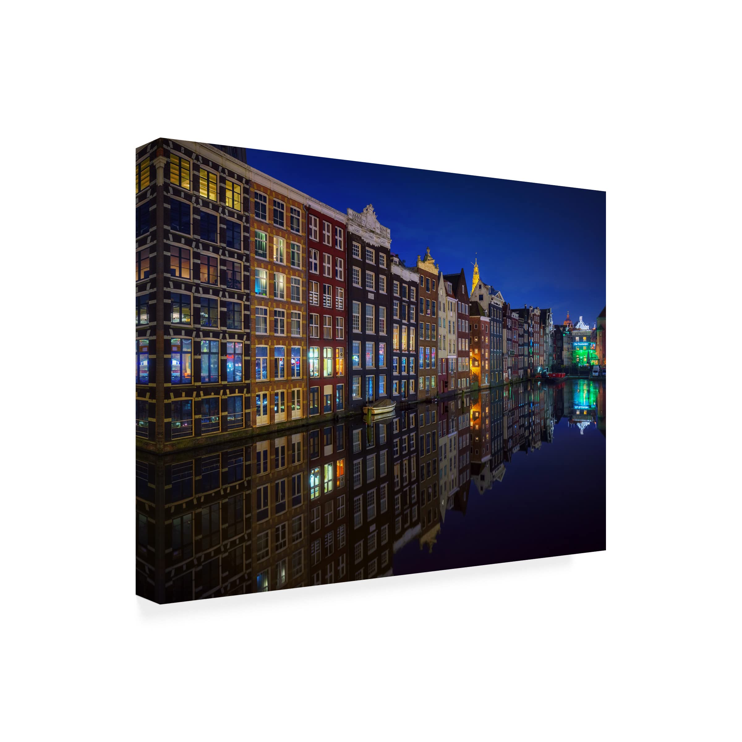 Trademark Fine Art 'Amsterdam At Night 2017' Canvas Wall Art Print by Juan Pablo - Modern Cityscape Painting for Living Room, Bedroom & Office Decor