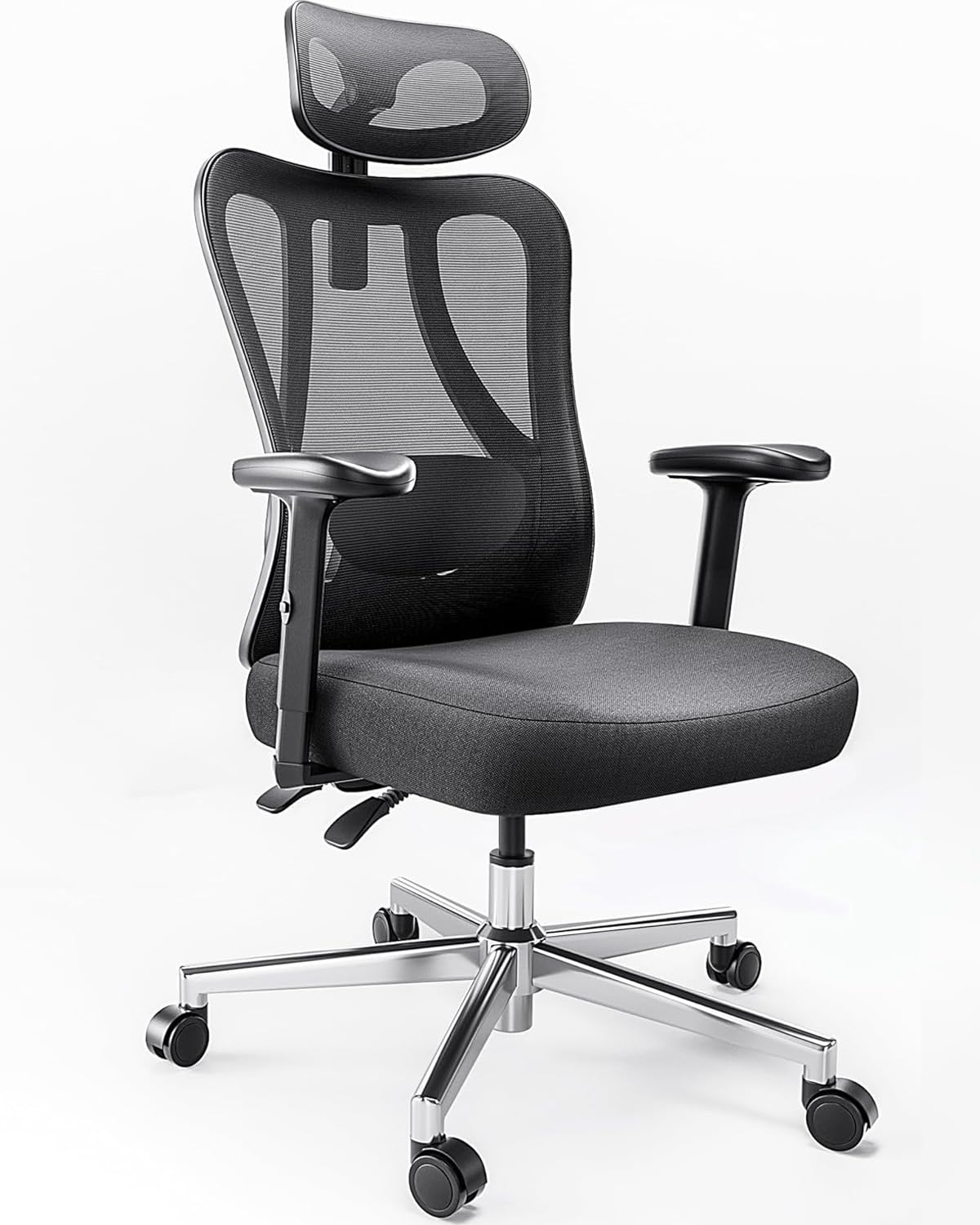 Hbada P3 Ergonomic Office Chair - 2D Adjustable Lumbar Support, Adjustable Headrest & Armrest, 145° Recline, Black - Perfect for Home Office, Gaming & Workspace Comfort (No Footrest)